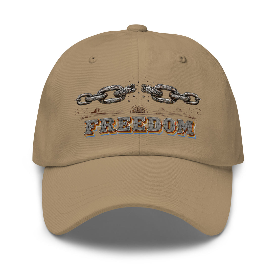 Horse Lovers Dad Hat Freedom – Broken Chain & Western Landscape Embroidered Cap by printfluence.net