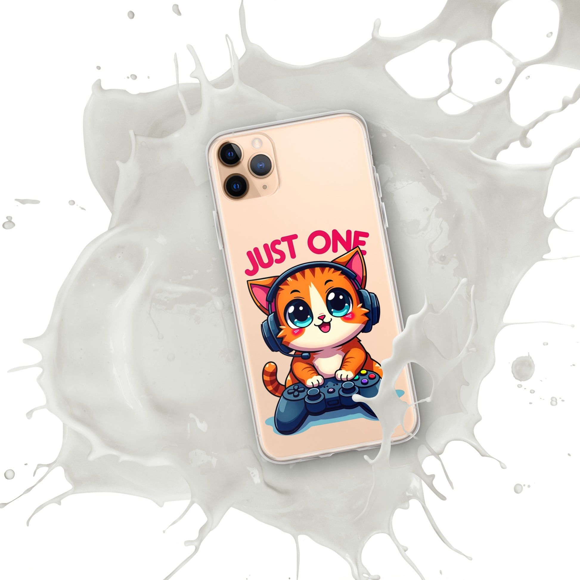 Clear Case for iPhone® - Cute Gamer Cat iPhone Clear Case – "Just One" Game Controller Kitty Cover by printfluence.net