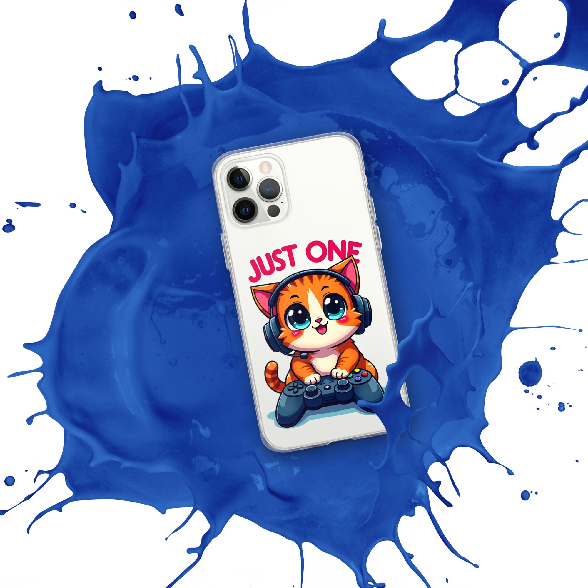 Clear Case for iPhone® - Cute Gamer Cat iPhone Clear Case – "Just One" Game Controller Kitty Cover by printfluence.net