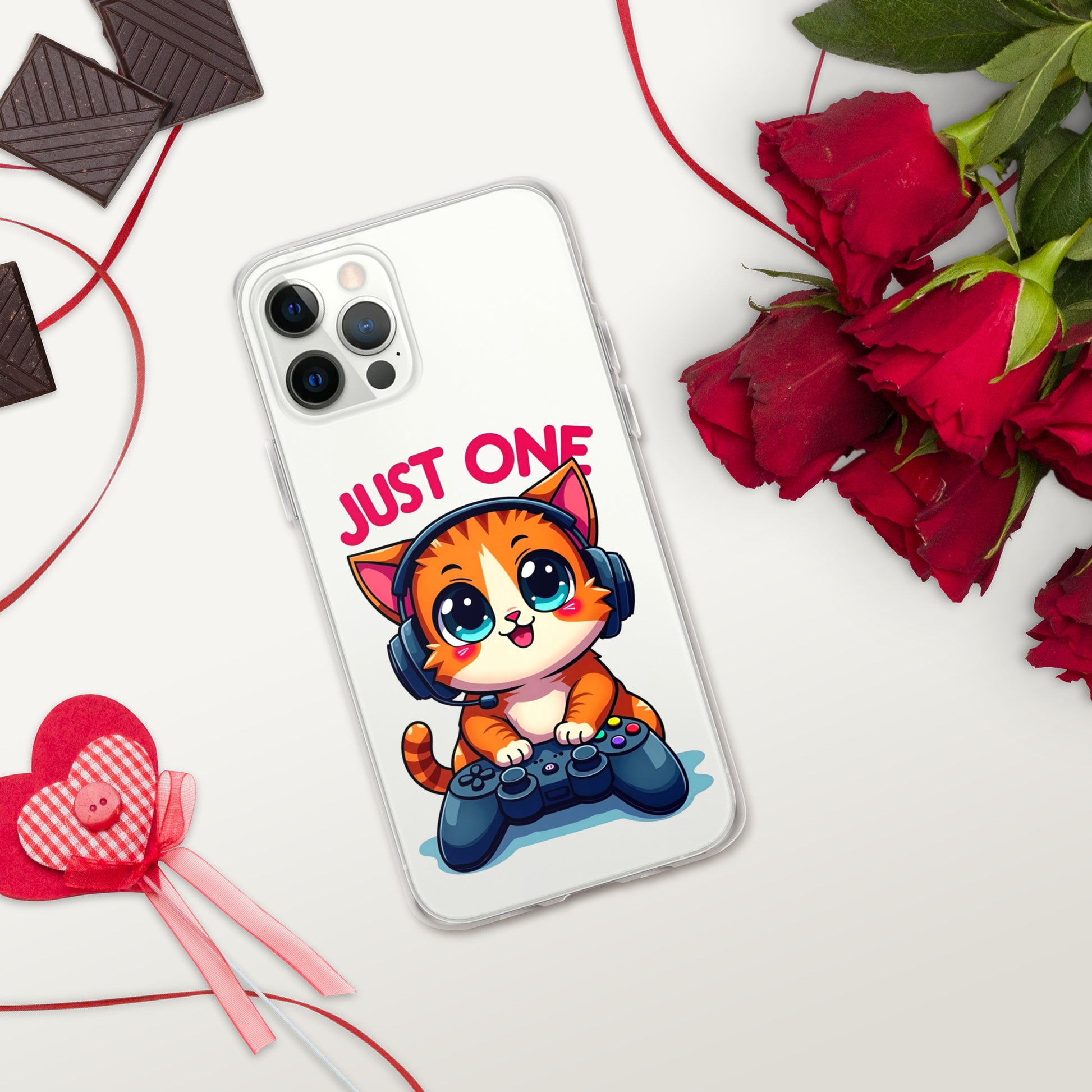 Clear Case for iPhone® - Cute Gamer Cat iPhone Clear Case – "Just One" Game Controller Kitty Cover by printfluence.net