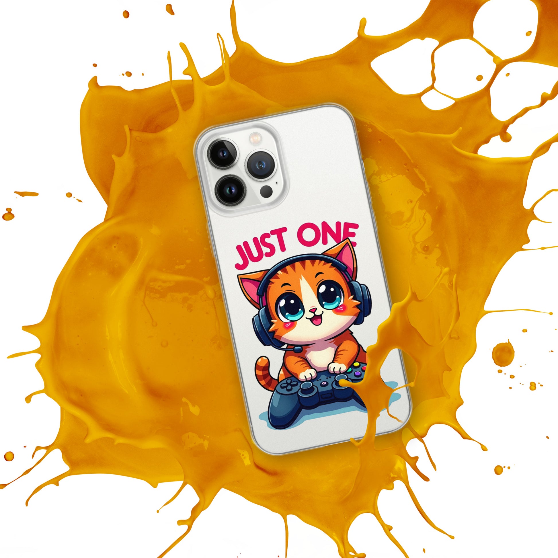 Clear Case for iPhone® - Cute Gamer Cat iPhone Clear Case – "Just One" Game Controller Kitty Cover by printfluence.net
