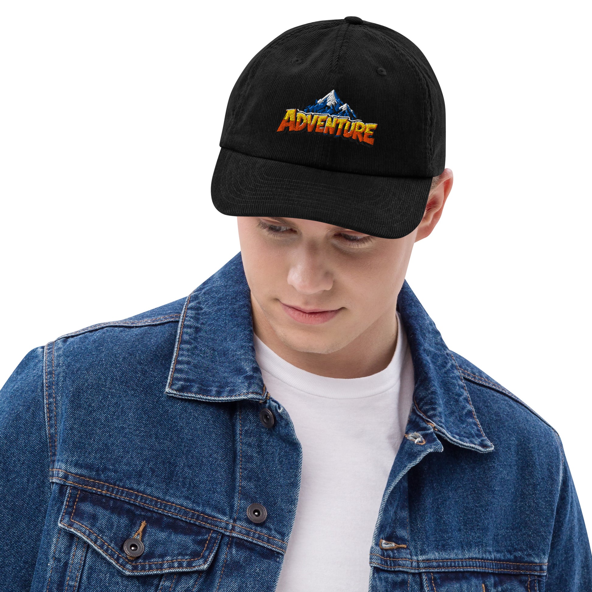 Corduroy hat - Majestic Mountain Adventure - Premium Snowy Peak Wanderlust Graphic Design by printfluence.net