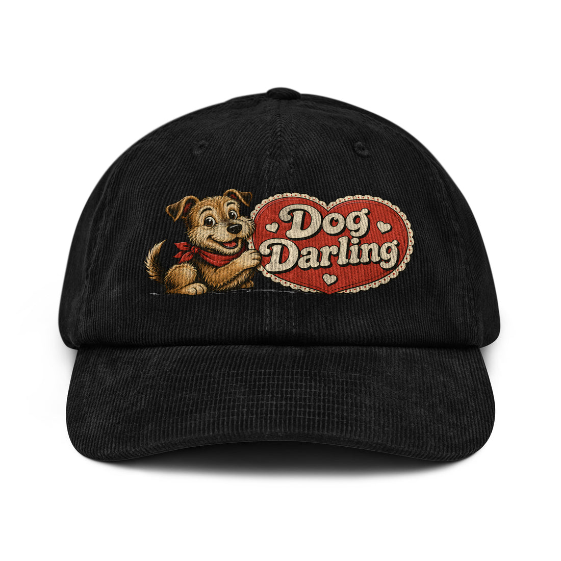 Retro Dog Darling Corduroy Hat - Cute Puppy Love Graphic Vintage Cap for Dog Lovers by printfluence.net