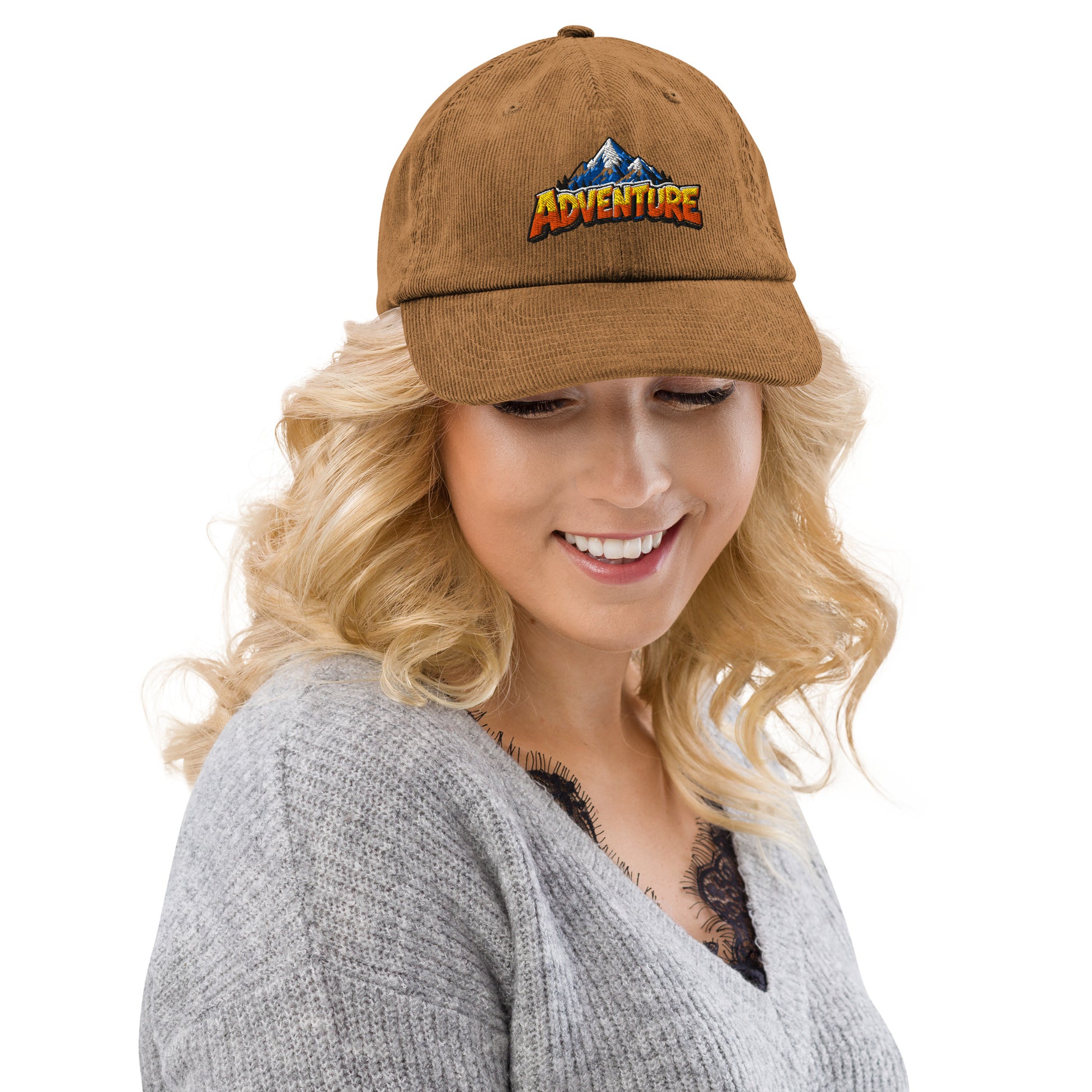 Corduroy hat - Majestic Mountain Adventure - Premium Snowy Peak Wanderlust Graphic Design by printfluence.net
