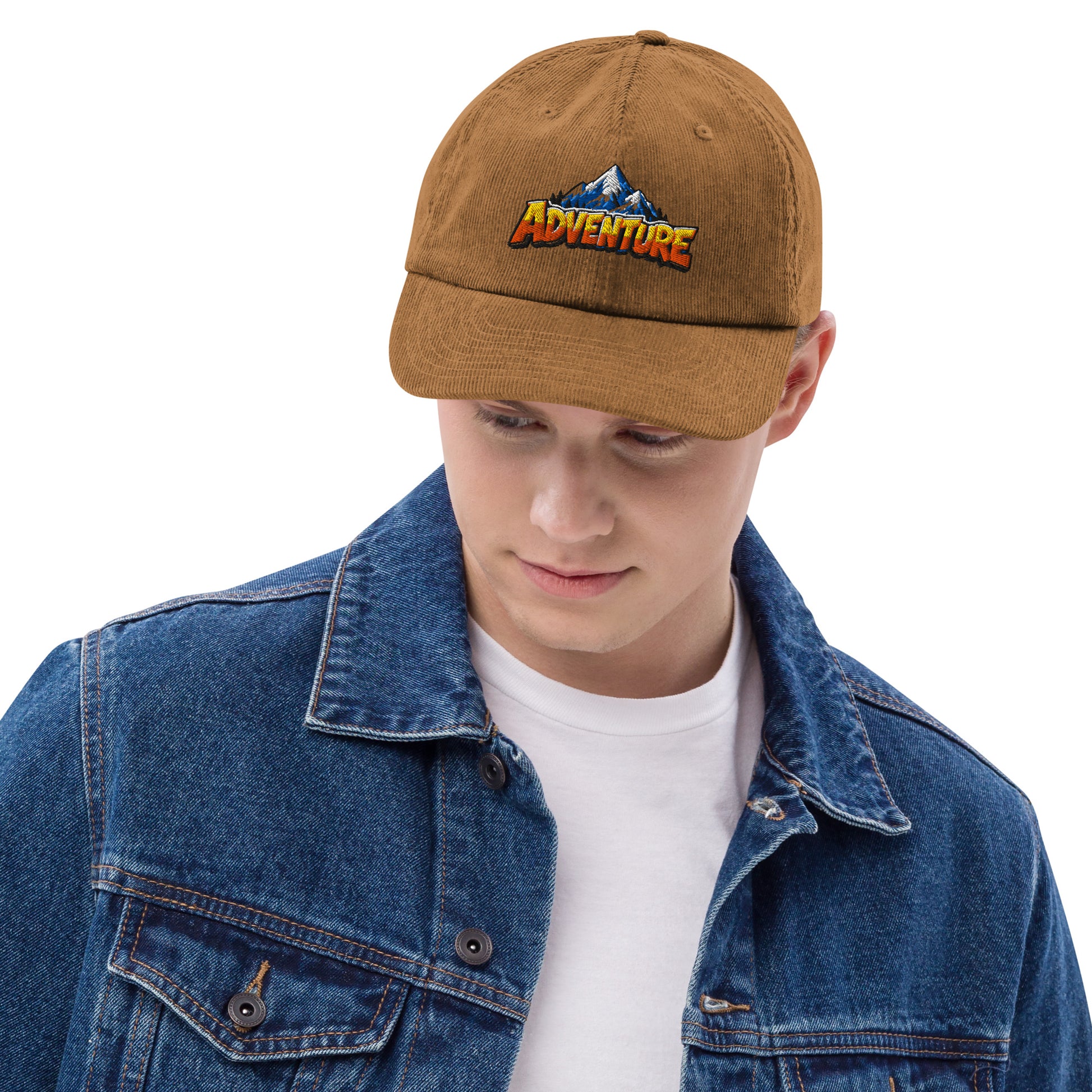Corduroy hat - Majestic Mountain Adventure - Premium Snowy Peak Wanderlust Graphic Design by printfluence.net