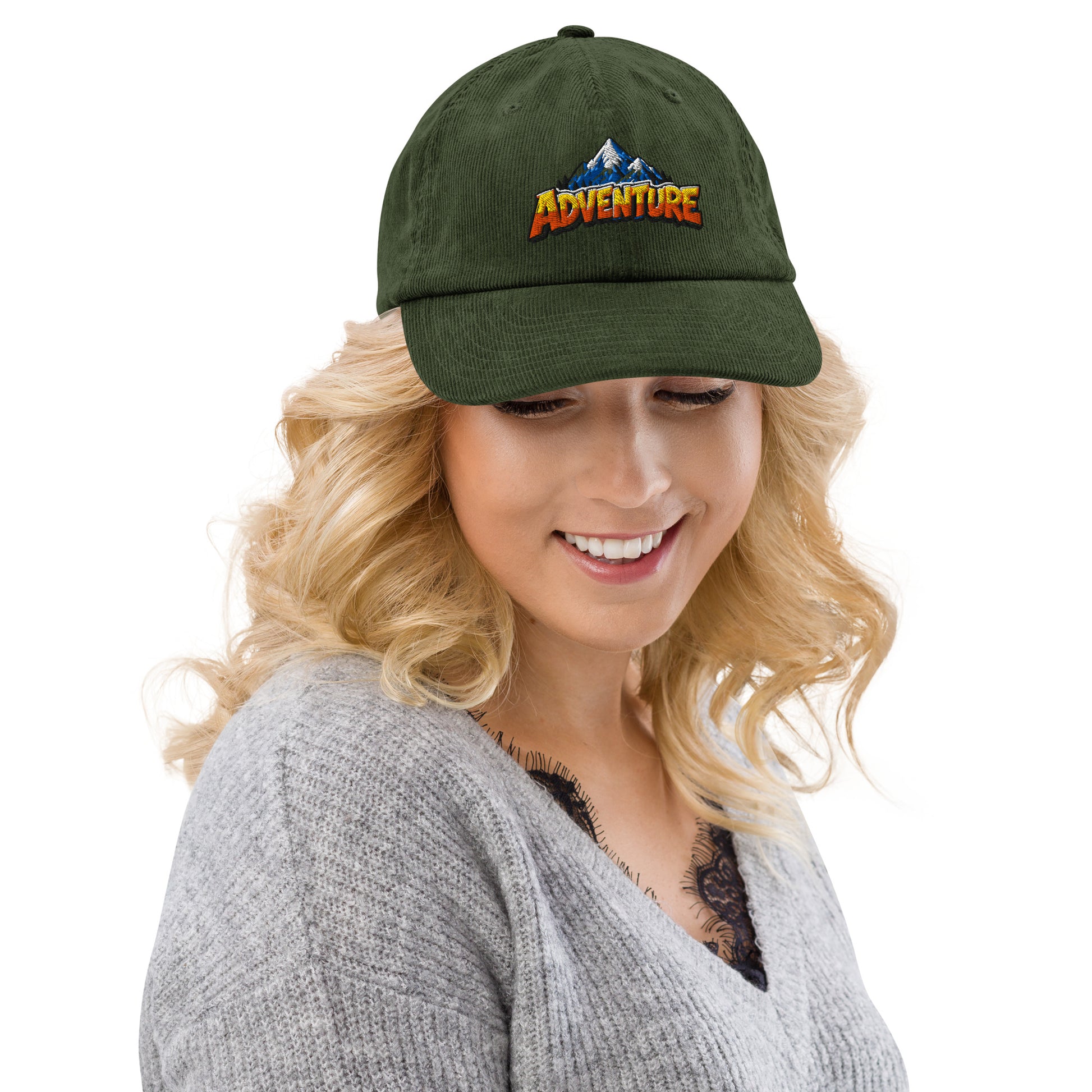 Corduroy hat - Majestic Mountain Adventure - Premium Snowy Peak Wanderlust Graphic Design by printfluence.net