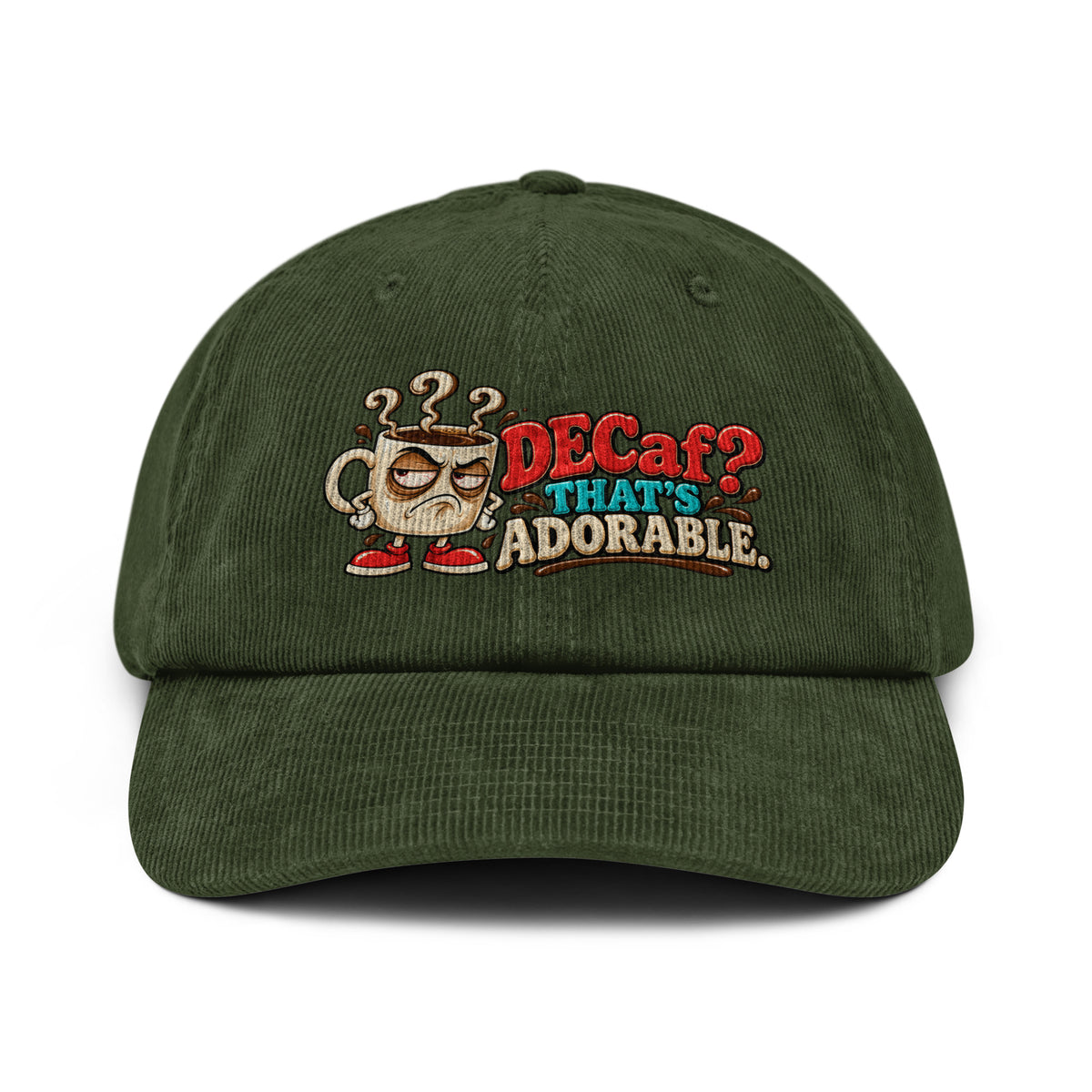 Sarcastic Humor Lovers | Corduroy Hat — DECaf? THAT'S ADORABLE. by printfluence