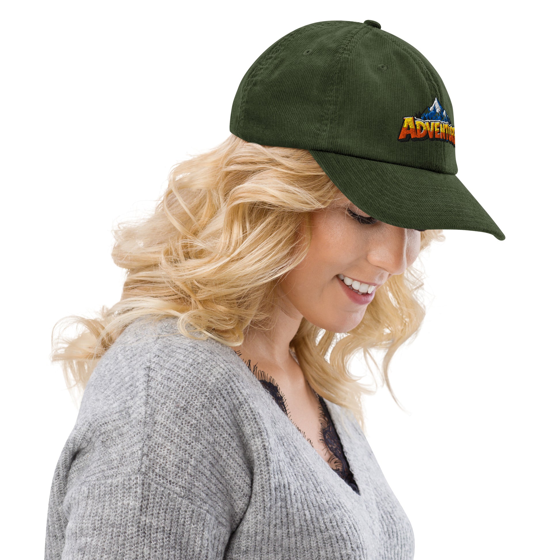 Corduroy hat - Majestic Mountain Adventure - Premium Snowy Peak Wanderlust Graphic Design by printfluence.net