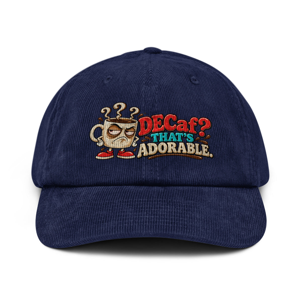 Sarcastic Humor Lovers | Corduroy Hat — DECaf? THAT'S ADORABLE. by printfluence