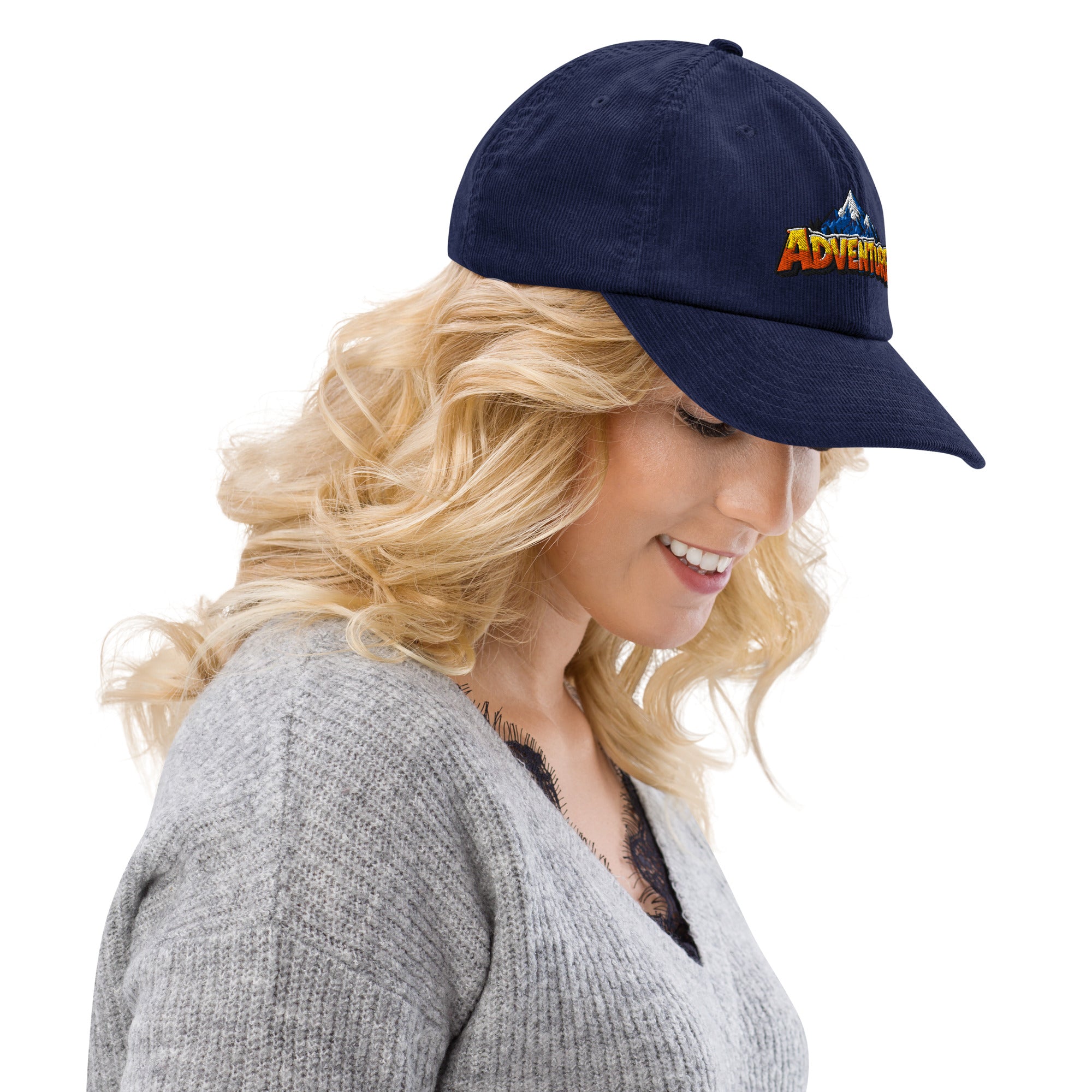 Corduroy hat - Majestic Mountain Adventure - Premium Snowy Peak Wanderlust Graphic Design by printfluence.net