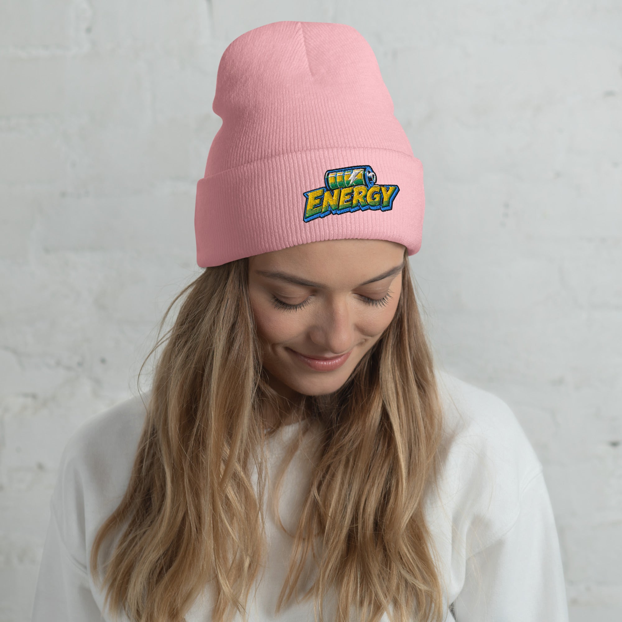 Cuffed Beanie - Fully Charged Battery Energy - Premium Neon Green Lightning Graphic Design by printfluence.net