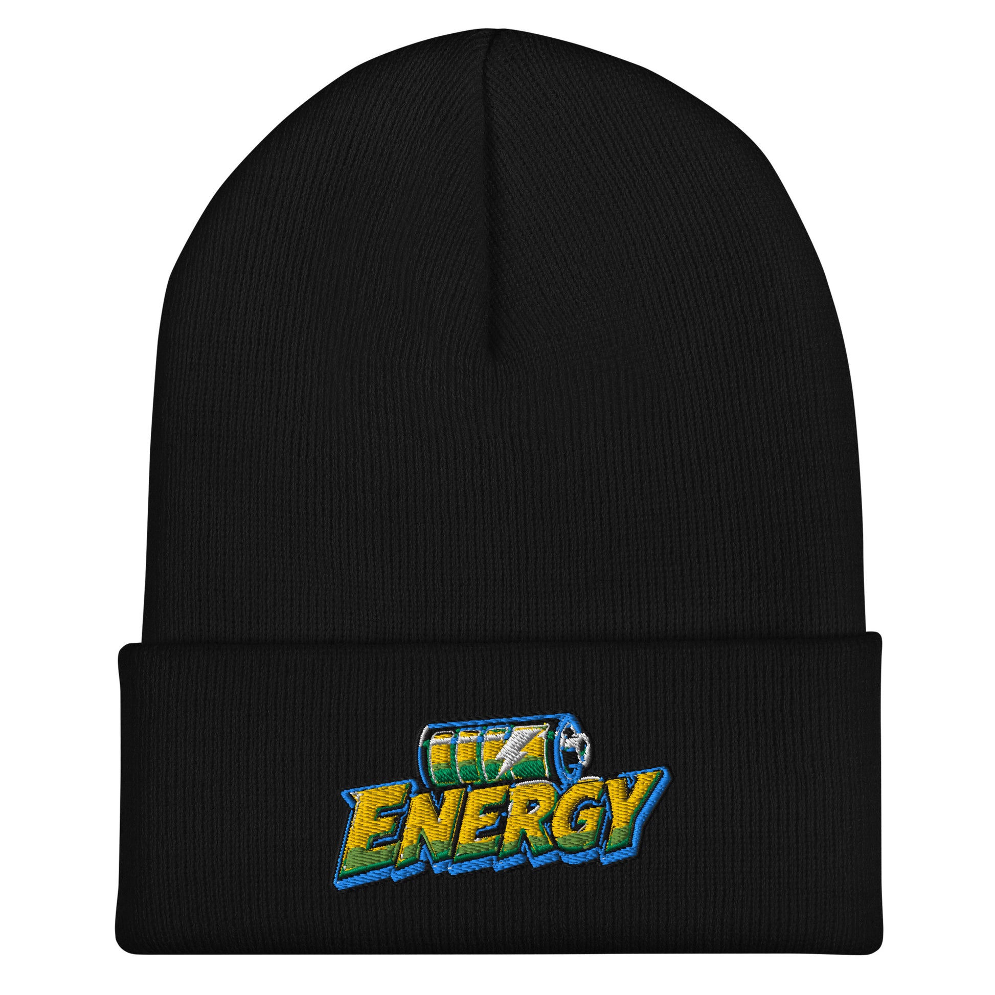 Cuffed Beanie - Fully Charged Battery Energy - Premium Neon Green Lightning Graphic Design by printfluence.net