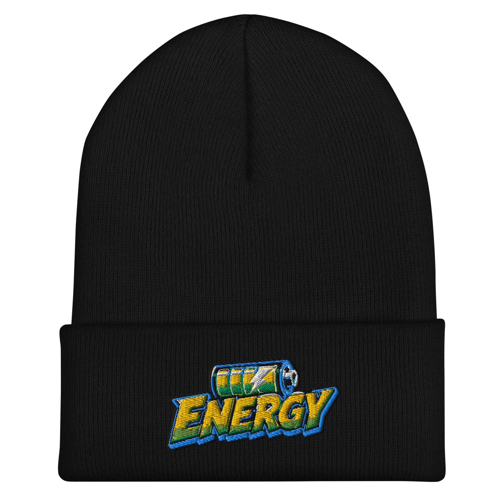 Cuffed Beanie - Fully Charged Battery Energy - Premium Neon Green Lightning Graphic Design by printfluence.net