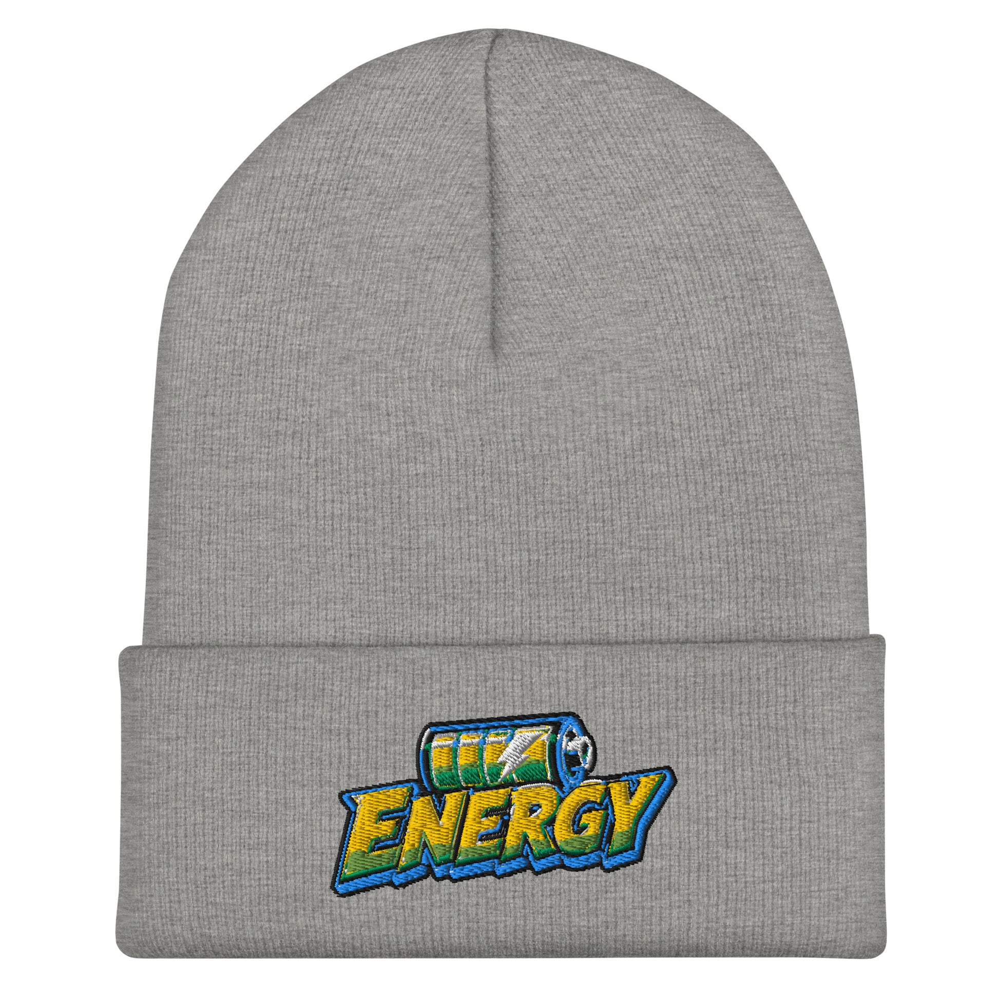 Cuffed Beanie - Fully Charged Battery Energy - Premium Neon Green Lightning Graphic Design by printfluence.net