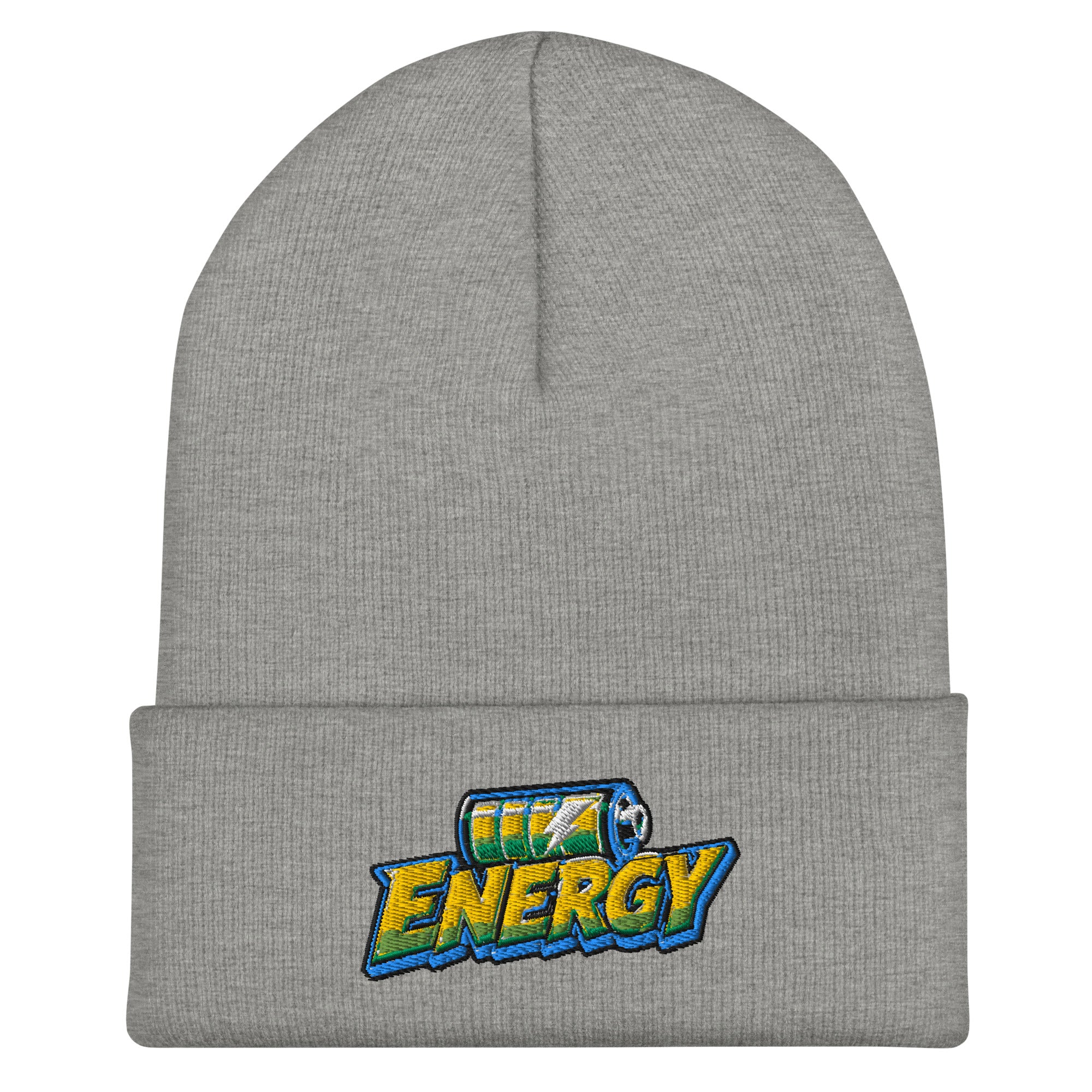Cuffed Beanie - Fully Charged Battery Energy - Premium Neon Green Lightning Graphic Design by printfluence.net
