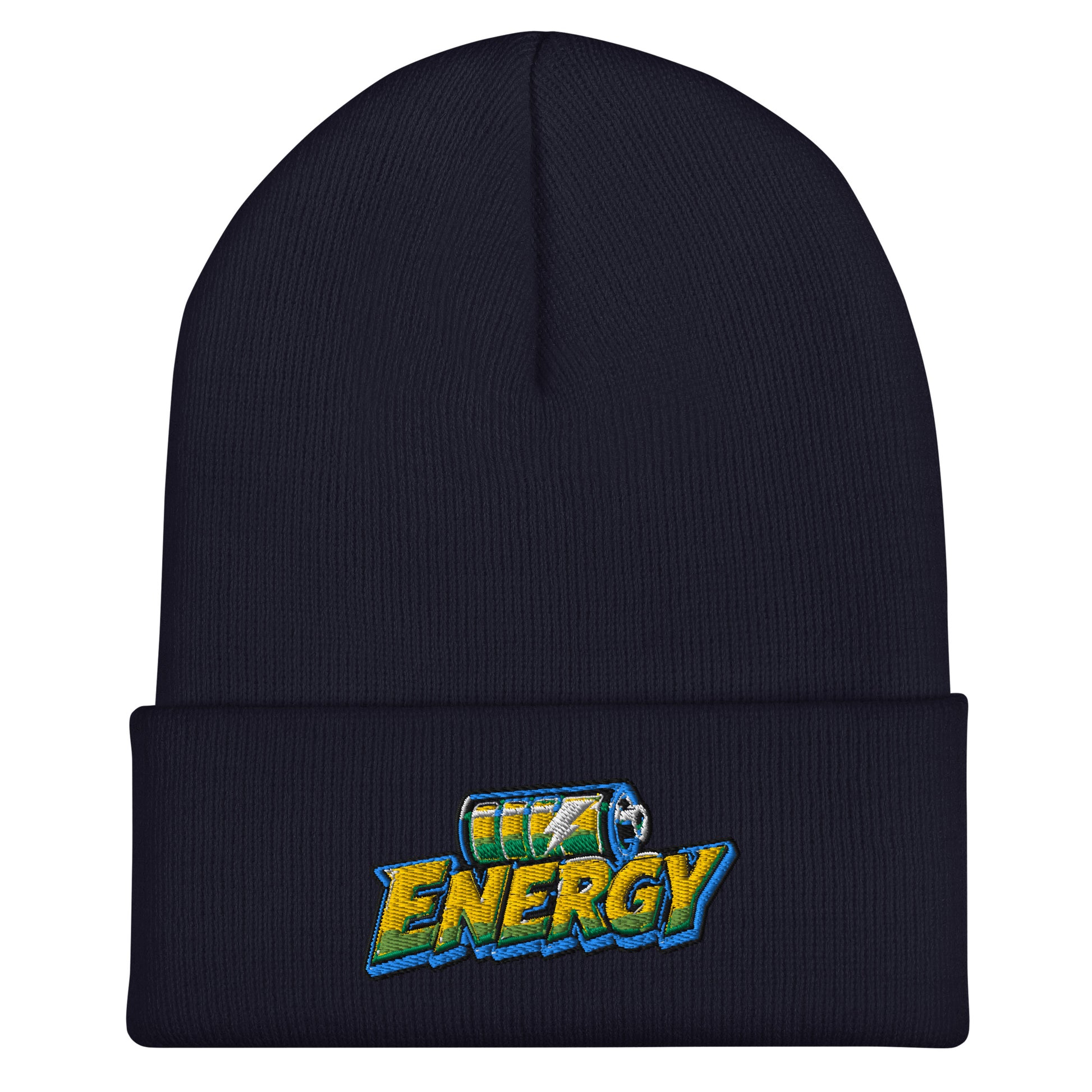 Cuffed Beanie - Fully Charged Battery Energy - Premium Neon Green Lightning Graphic Design by printfluence.net