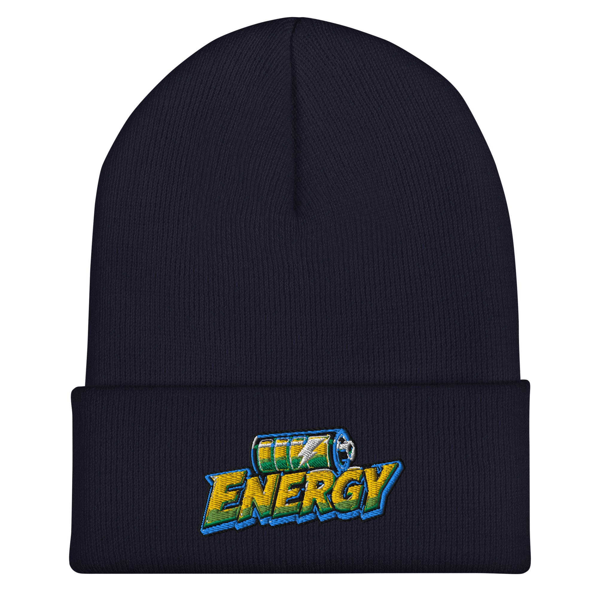 Cuffed Beanie - Fully Charged Battery Energy - Premium Neon Green Lightning Graphic Design by printfluence.net