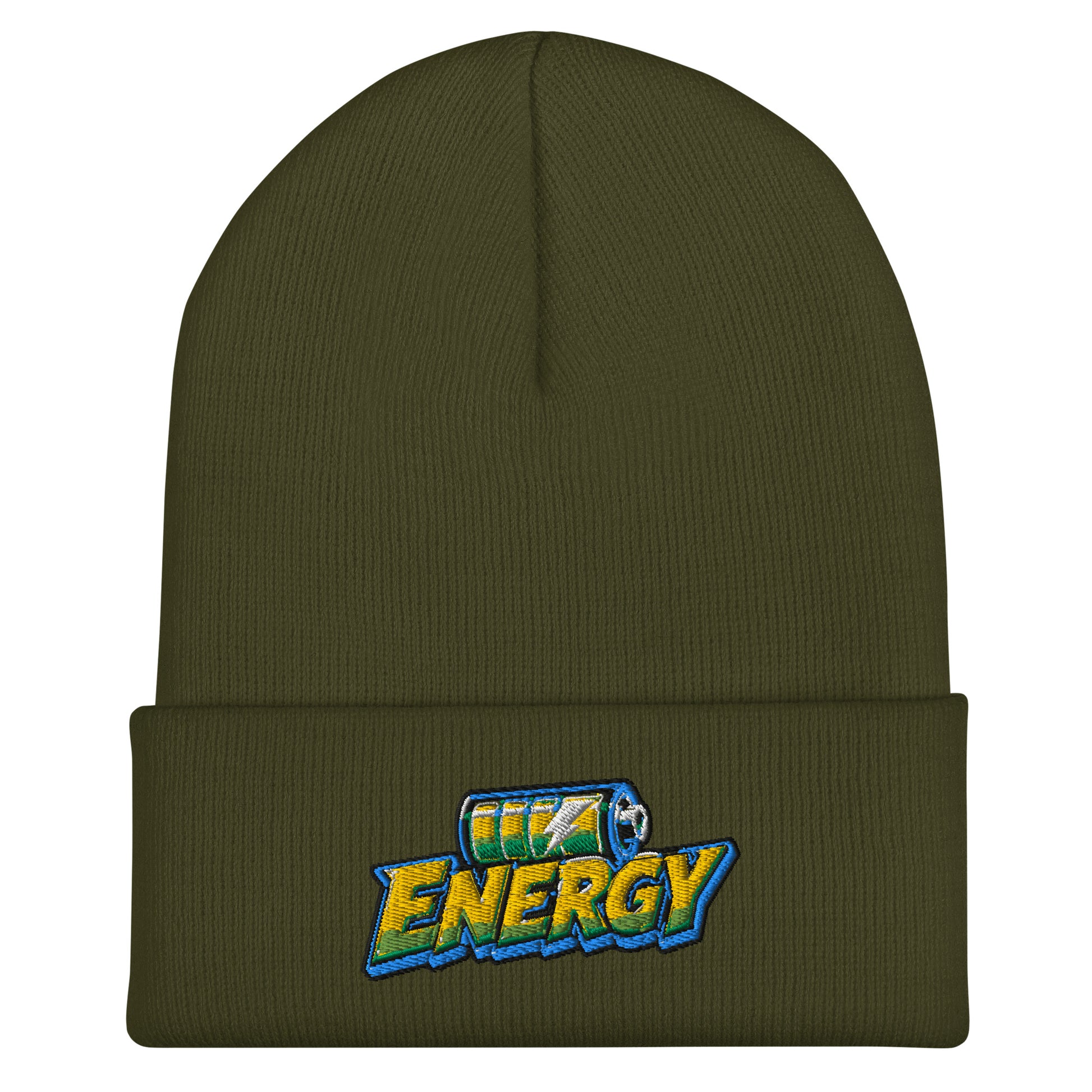 Cuffed Beanie - Fully Charged Battery Energy - Premium Neon Green Lightning Graphic Design by printfluence.net