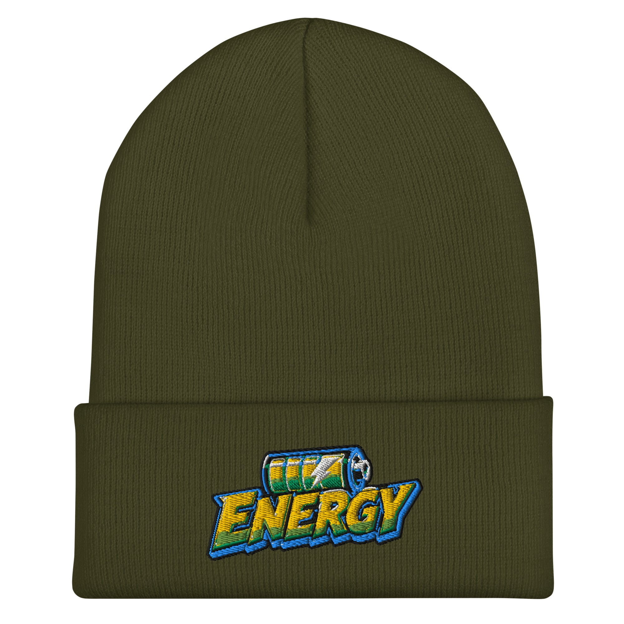 Cuffed Beanie - Fully Charged Battery Energy - Premium Neon Green Lightning Graphic Design by printfluence.net