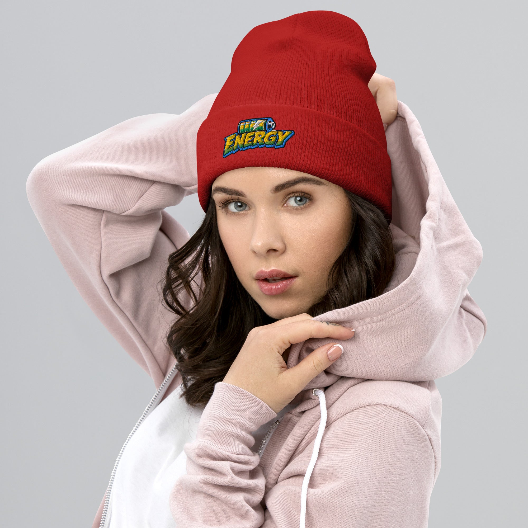 Cuffed Beanie - Fully Charged Battery Energy - Premium Neon Green Lightning Graphic Design by printfluence.net