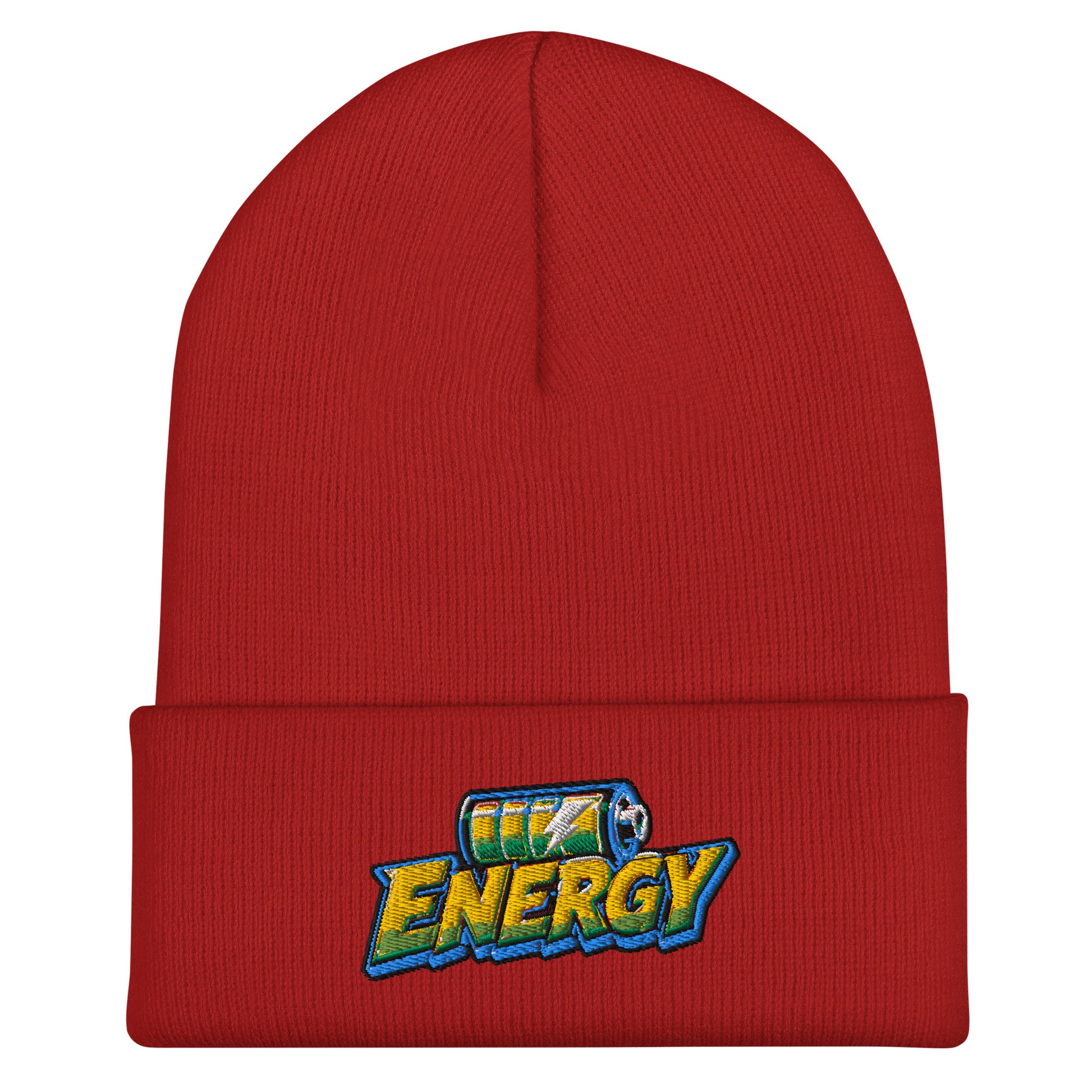 Cuffed Beanie - Fully Charged Battery Energy - Premium Neon Green Lightning Graphic Design by printfluence.net