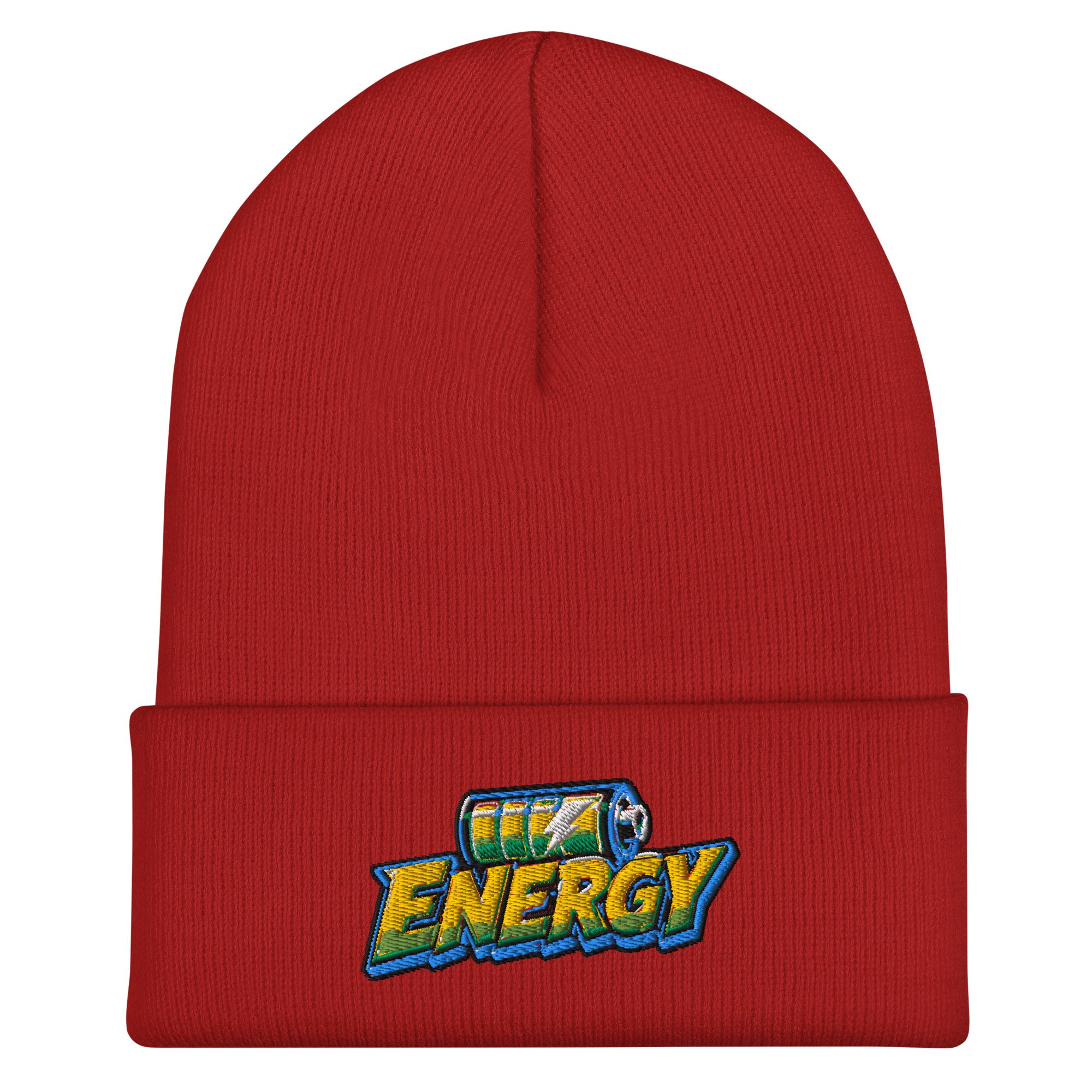 Cuffed Beanie - Fully Charged Battery Energy - Premium Neon Green Lightning Graphic Design by printfluence.net