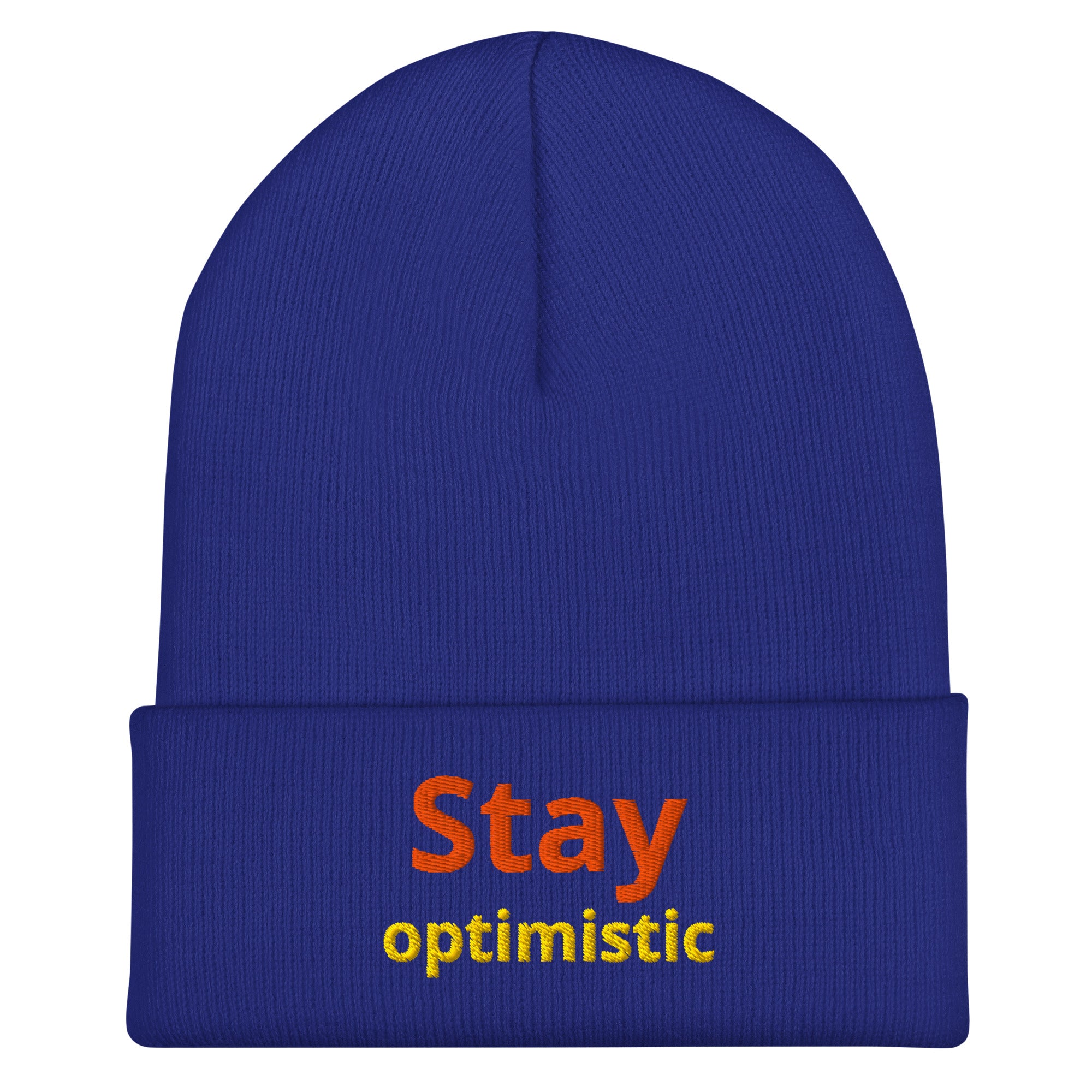 Cuffed Beanie - Stay Optimistic Minimalist Hat – Inspiring Positive Vibes Trendy Motivational Cap by printfluence.net