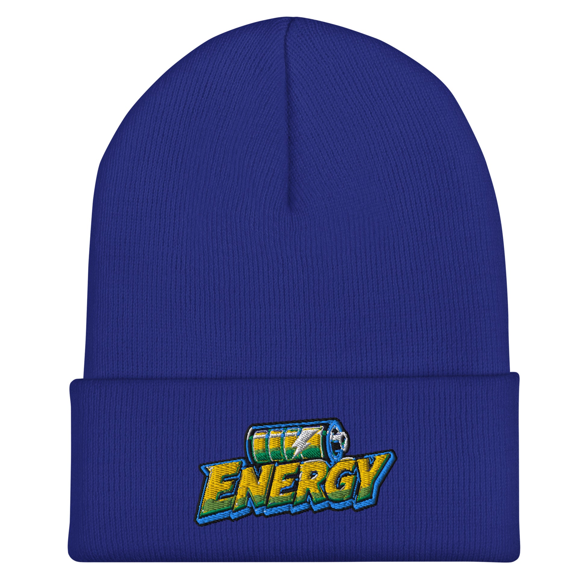 Cuffed Beanie - Fully Charged Battery Energy - Premium Neon Green Lightning Graphic Design by printfluence.net