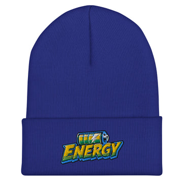 Cuffed Beanie - Fully Charged Battery Energy - Premium Neon Green Lightning Graphic Design by printfluence.net