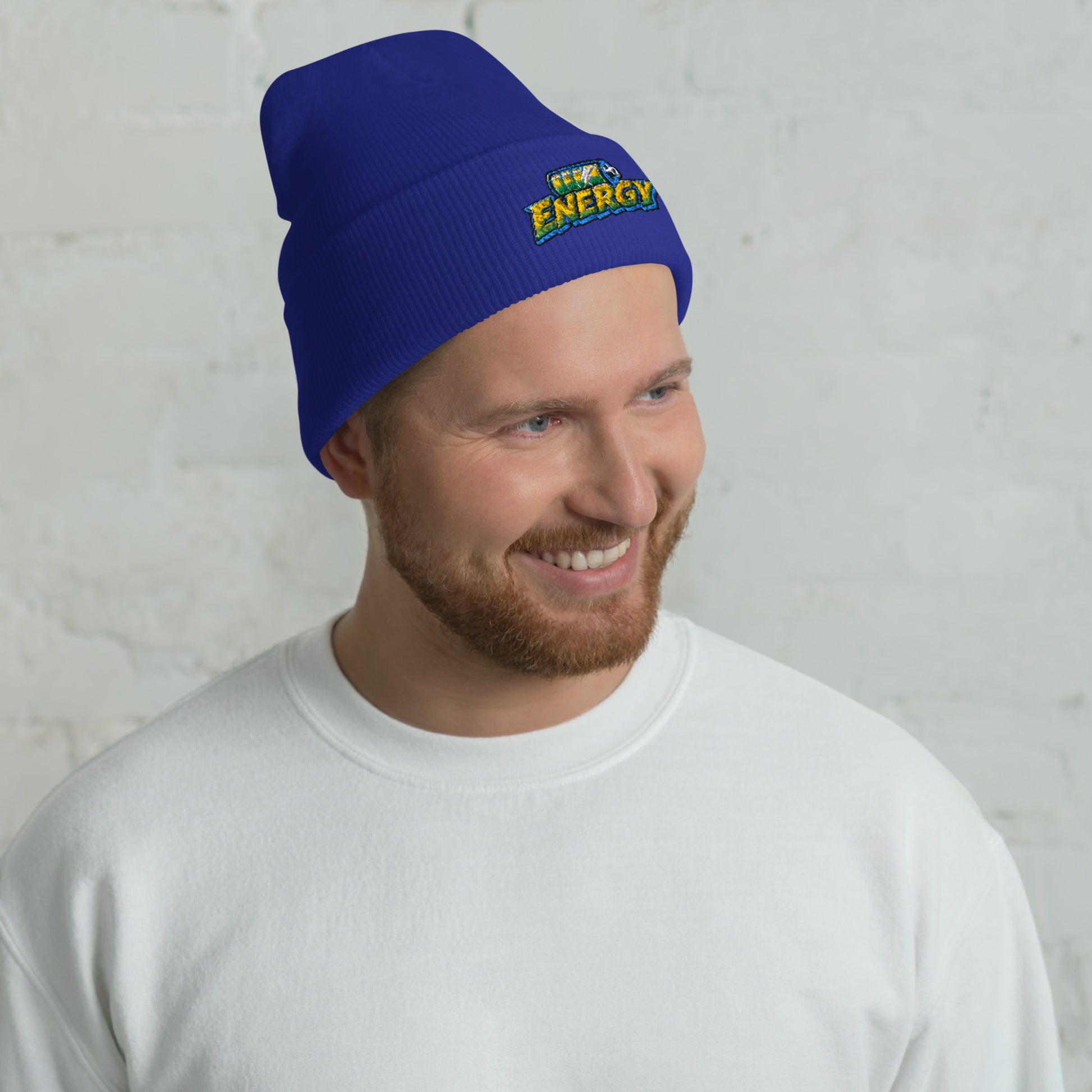 Cuffed Beanie - Fully Charged Battery Energy - Premium Neon Green Lightning Graphic Design by printfluence.net