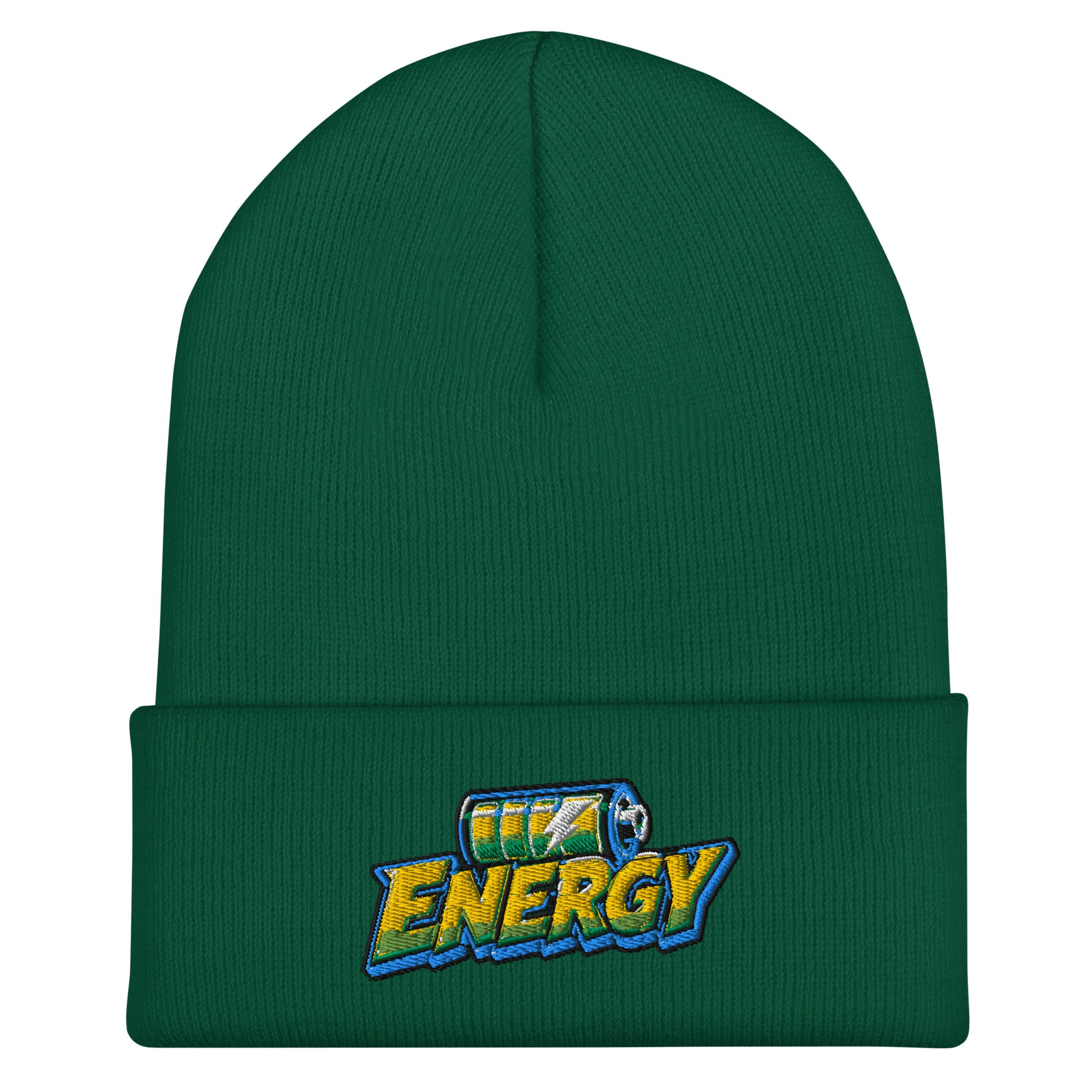 Cuffed Beanie - Fully Charged Battery Energy - Premium Neon Green Lightning Graphic Design by printfluence.net