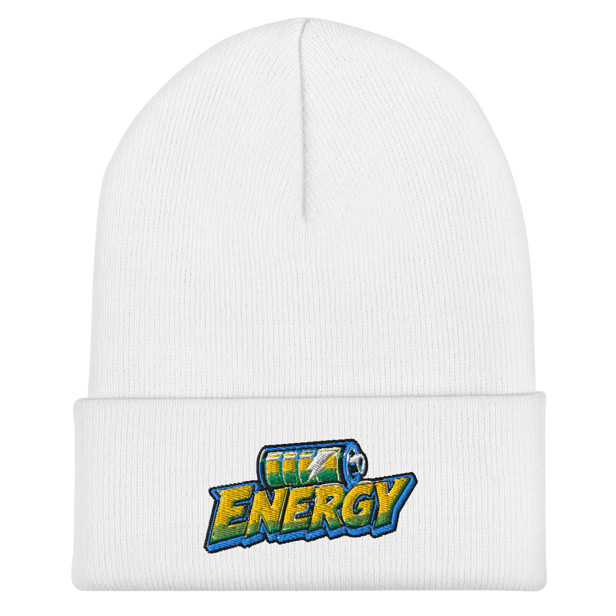 Cuffed Beanie - Fully Charged Battery Energy - Premium Neon Green Lightning Graphic Design by printfluence.net