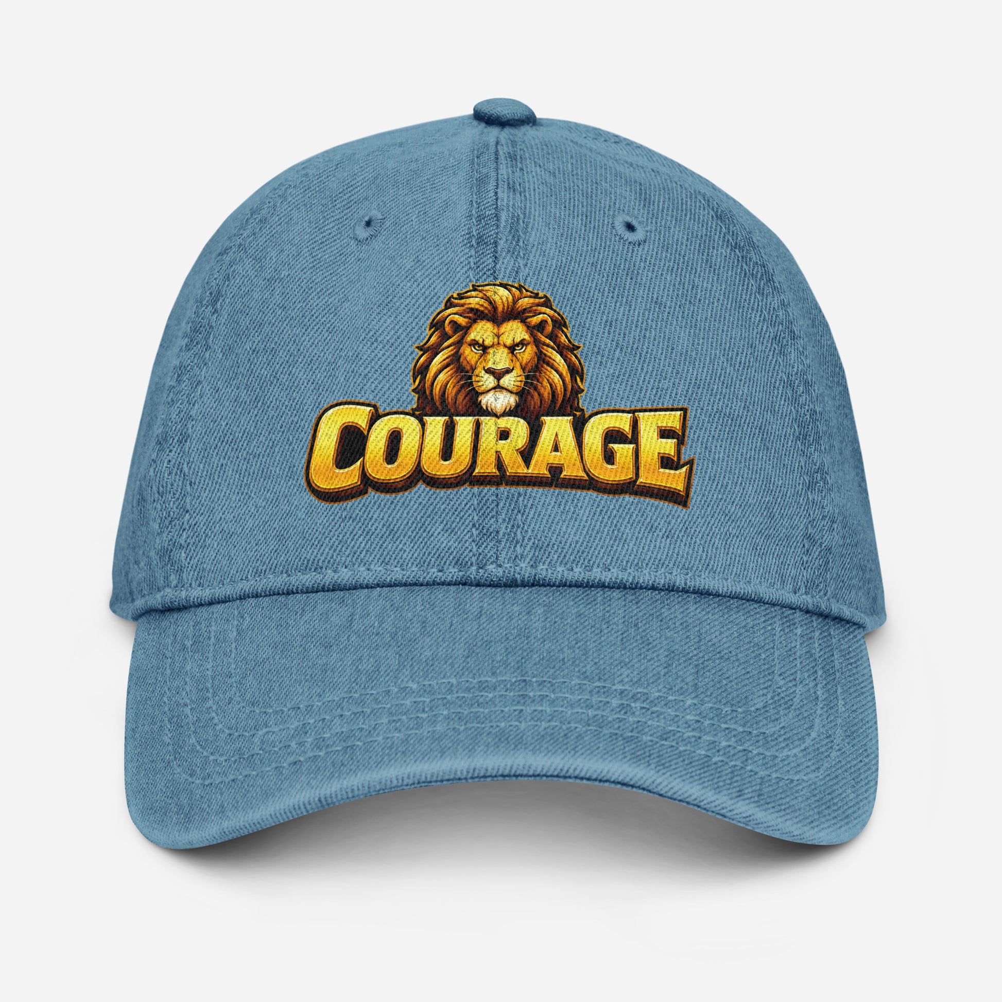 Denim Hat - Majestic Golden Lion - Courage Premium Sovereign Graphic Design by printfluence.net