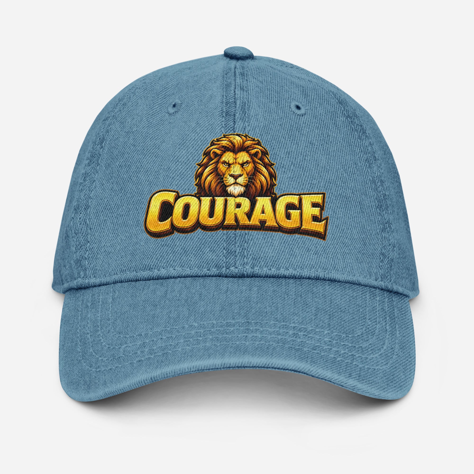 Denim Hat - Majestic Golden Lion - Courage Premium Sovereign Graphic Design by printfluence.net