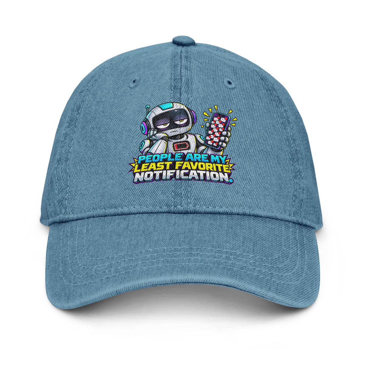 Cyberpunk Animals Lovers | Denim Hat — PEOPLE ARE MY LEAST FAVORITE NOTIFICATION. by printfluence