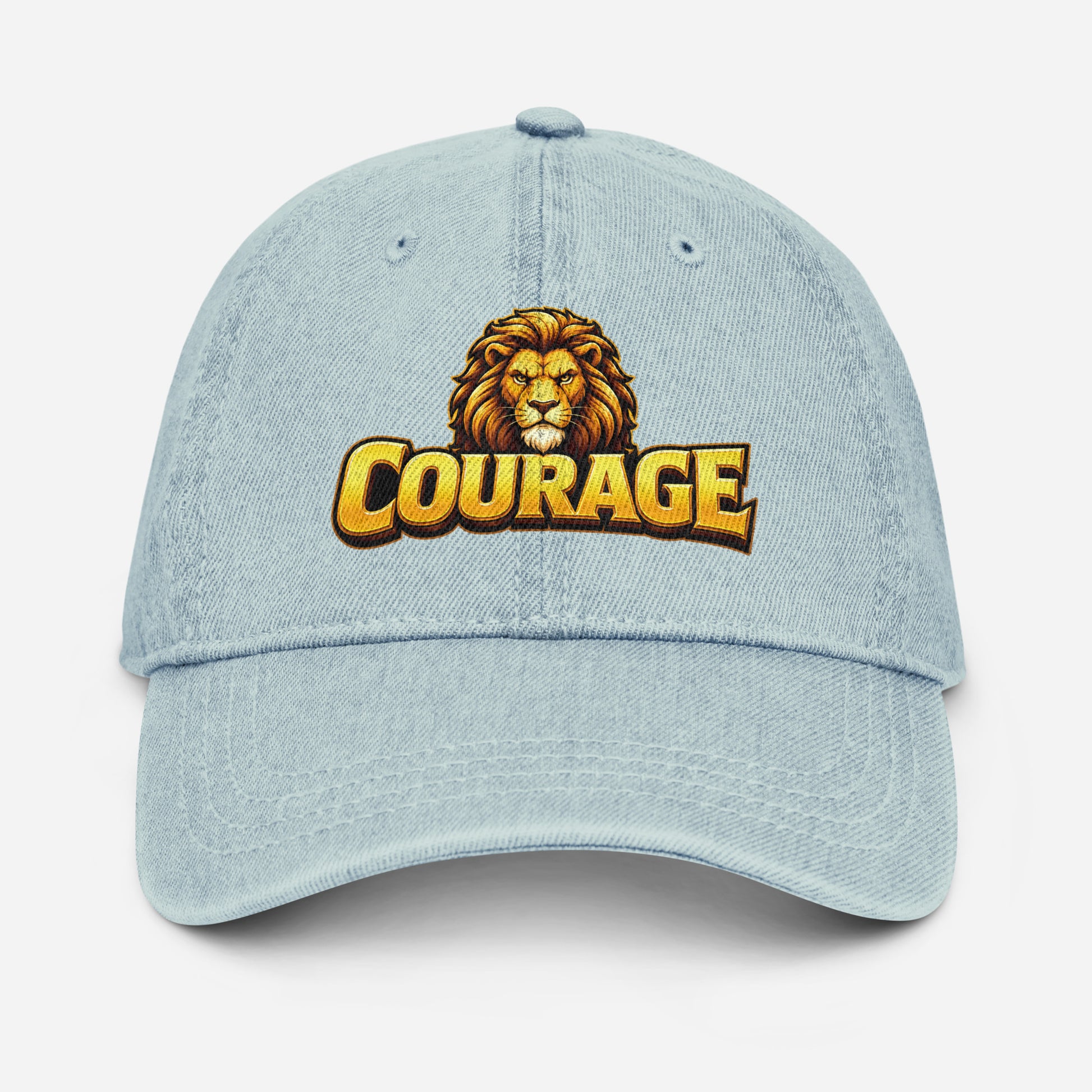 Denim Hat - Majestic Golden Lion - Courage Premium Sovereign Graphic Design by printfluence.net
