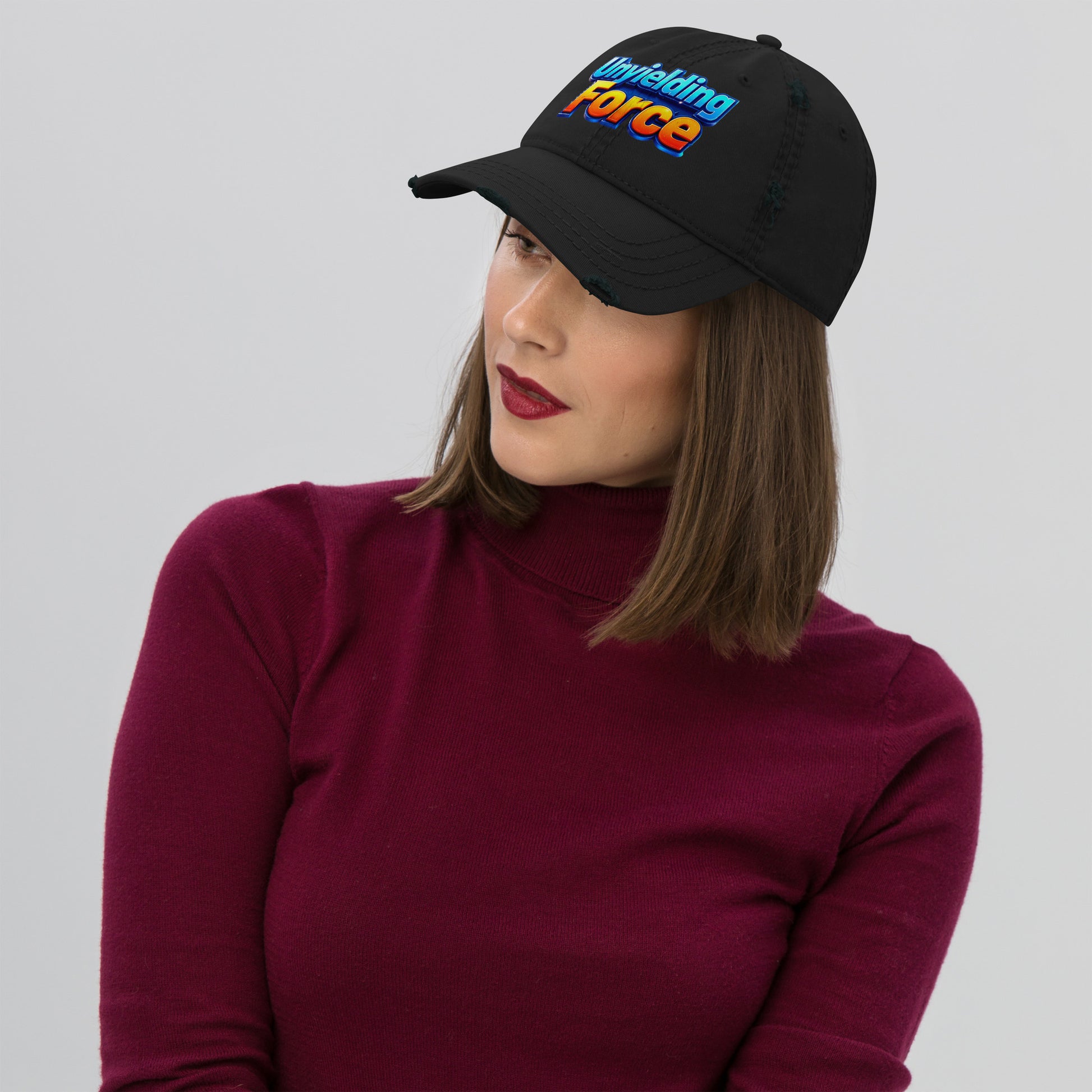 Distressed Dad Hat - Unyielding Force Distressed Dad Hat – Glow Power Vintage Cap by printfluence.net
