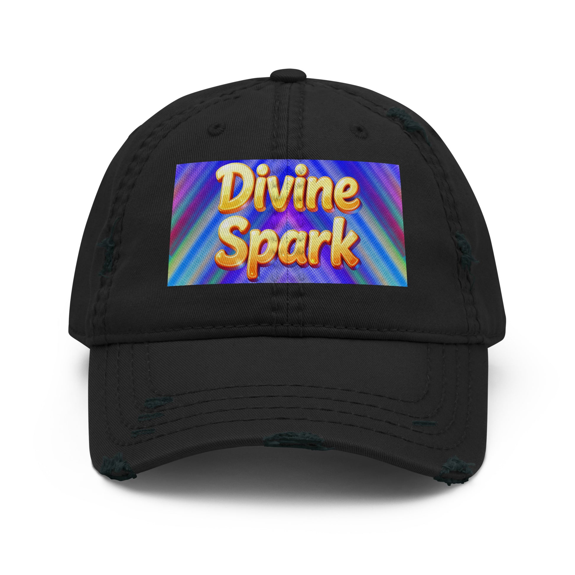 Distressed Dad Hat - Divine Spark Dad Hat – Shiny Yellow Glow on Colorful Lines Cap by printfluence.net