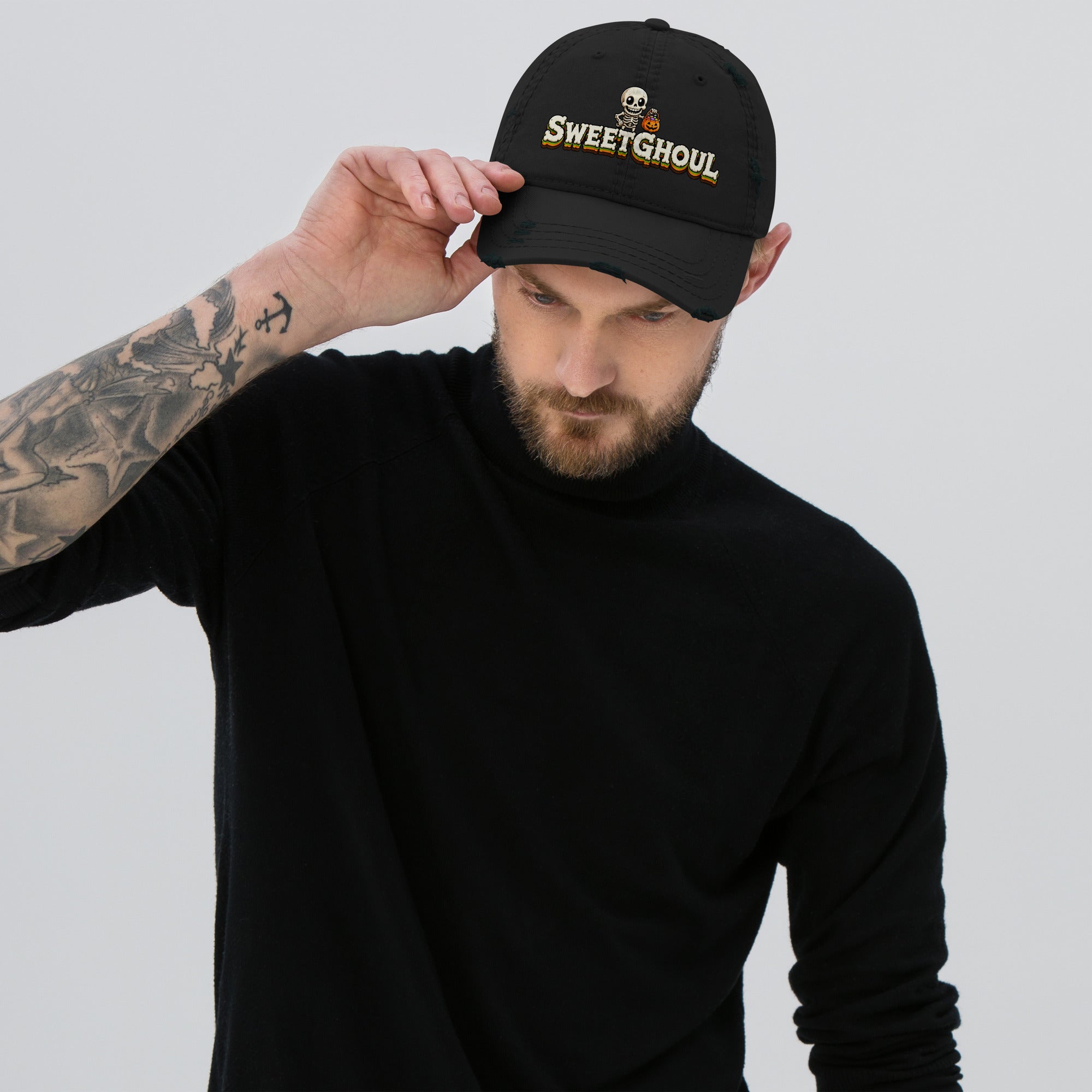 Sweetghoul Distressed Horror Mystery Vintage Dad Hat by printfluence.net
