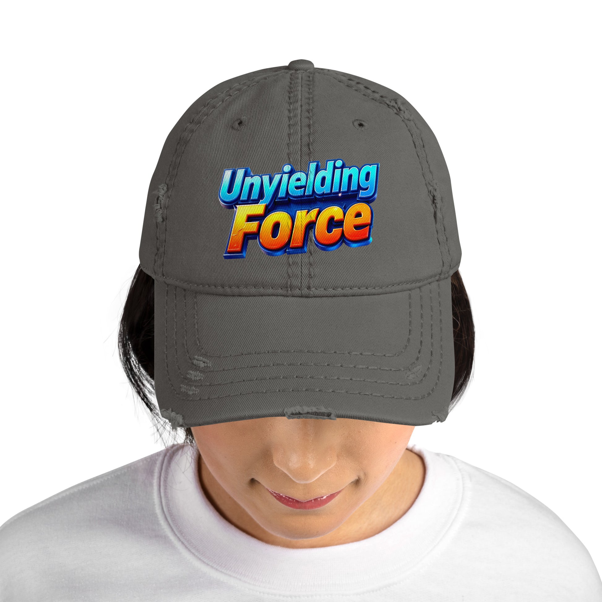 Distressed Dad Hat - Unyielding Force Distressed Dad Hat – Glow Power Vintage Cap by printfluence.net