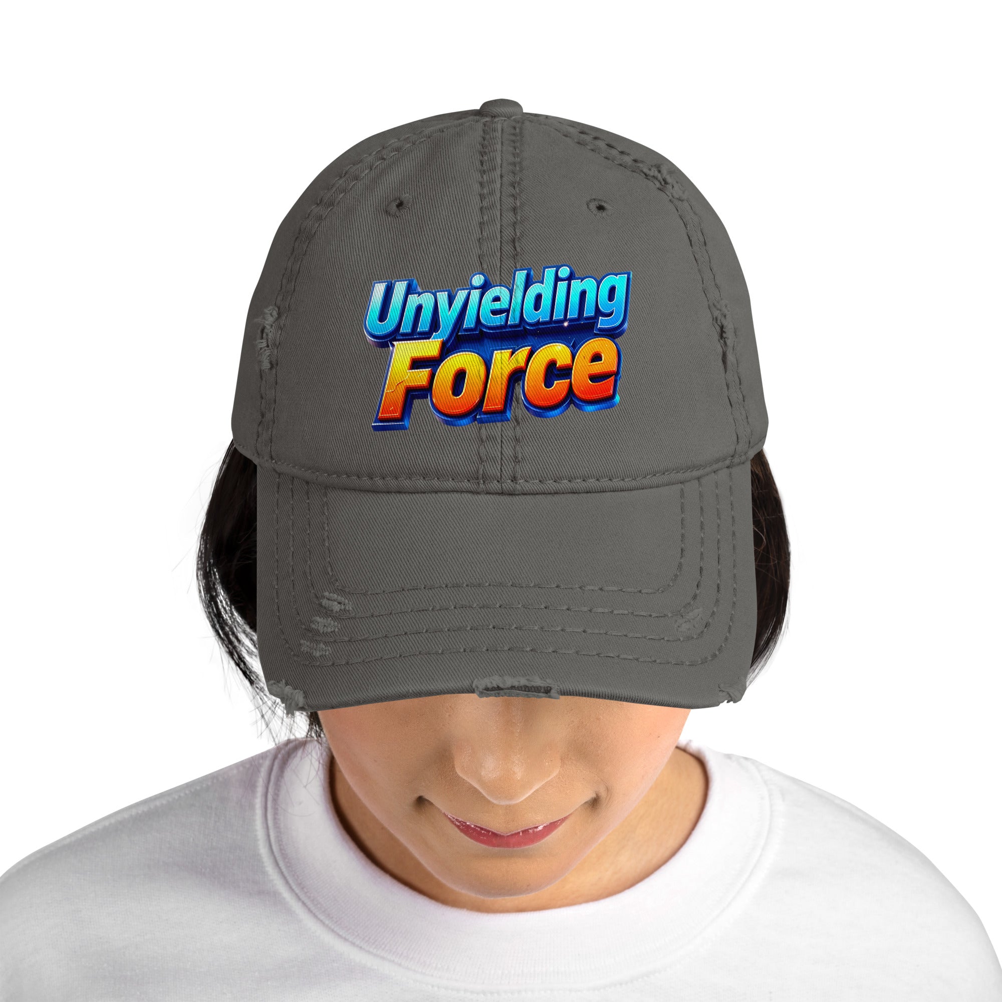 Distressed Dad Hat - Unyielding Force Distressed Dad Hat – Glow Power Vintage Cap by printfluence.net