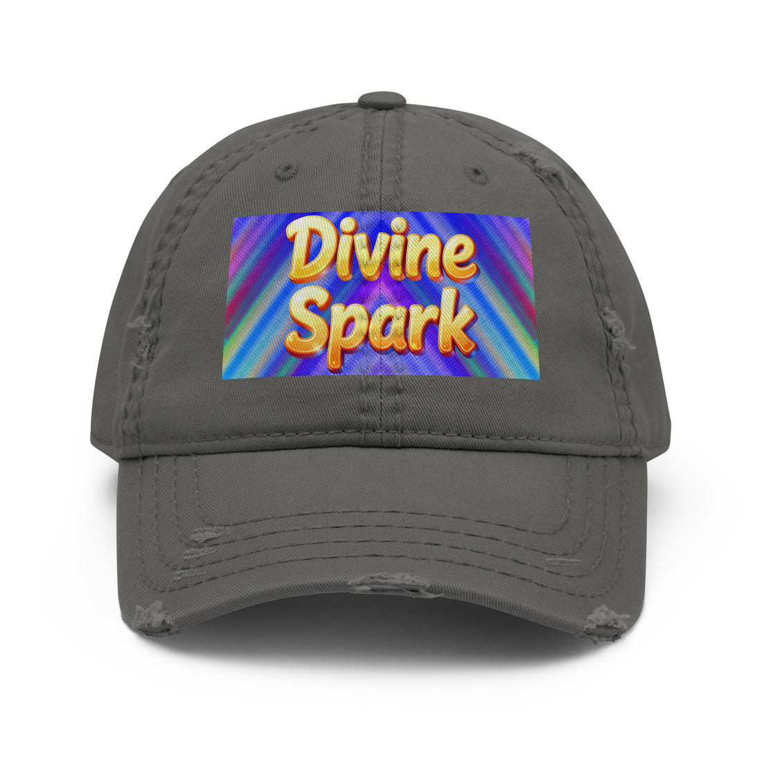 Distressed Dad Hat - Divine Spark Dad Hat – Shiny Yellow Glow on Colorful Lines Cap by printfluence.net