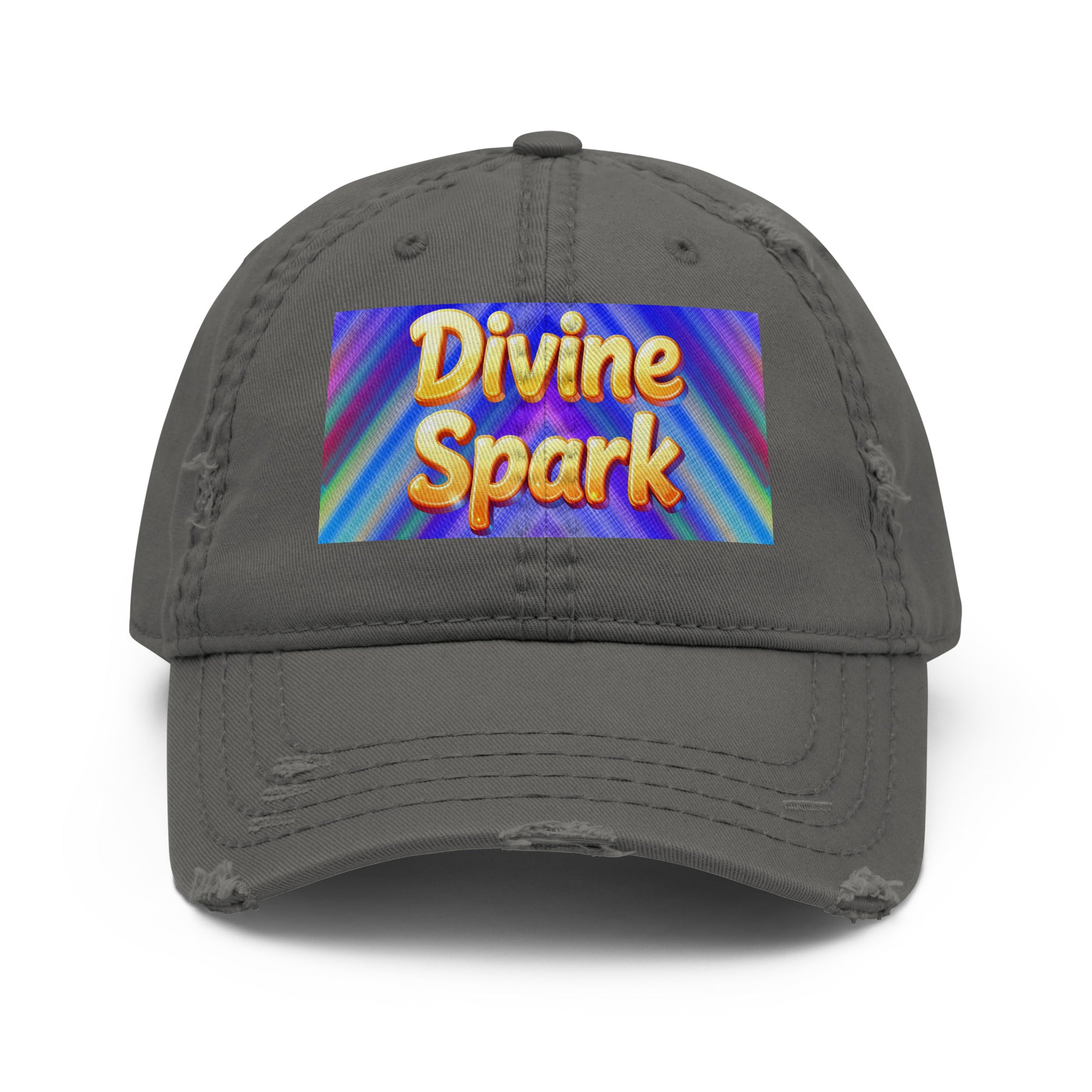 Distressed Dad Hat - Divine Spark Dad Hat – Shiny Yellow Glow on Colorful Lines Cap by printfluence.net