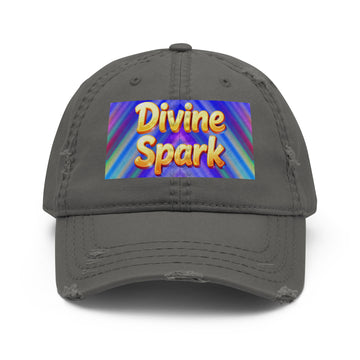 Distressed Dad Hat - Divine Spark Dad Hat – Shiny Yellow Glow on Colorful Lines Cap by printfluence.net