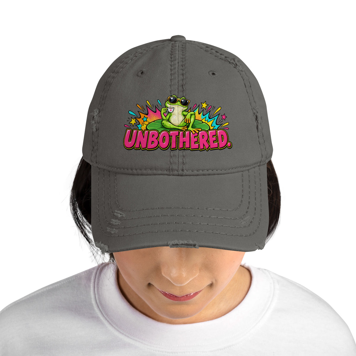 Sarcastic Humor Lovers | Distressed Dad Hat — UNBOTHERED. by printfluence