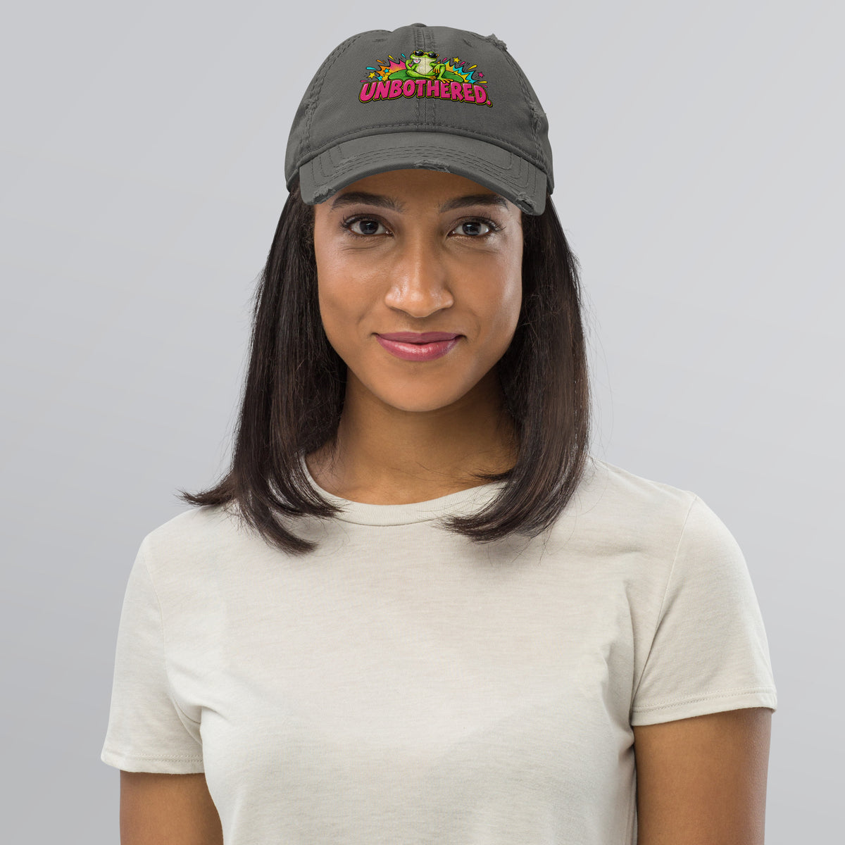 Sarcastic Humor Lovers | Distressed Dad Hat — UNBOTHERED. by printfluence