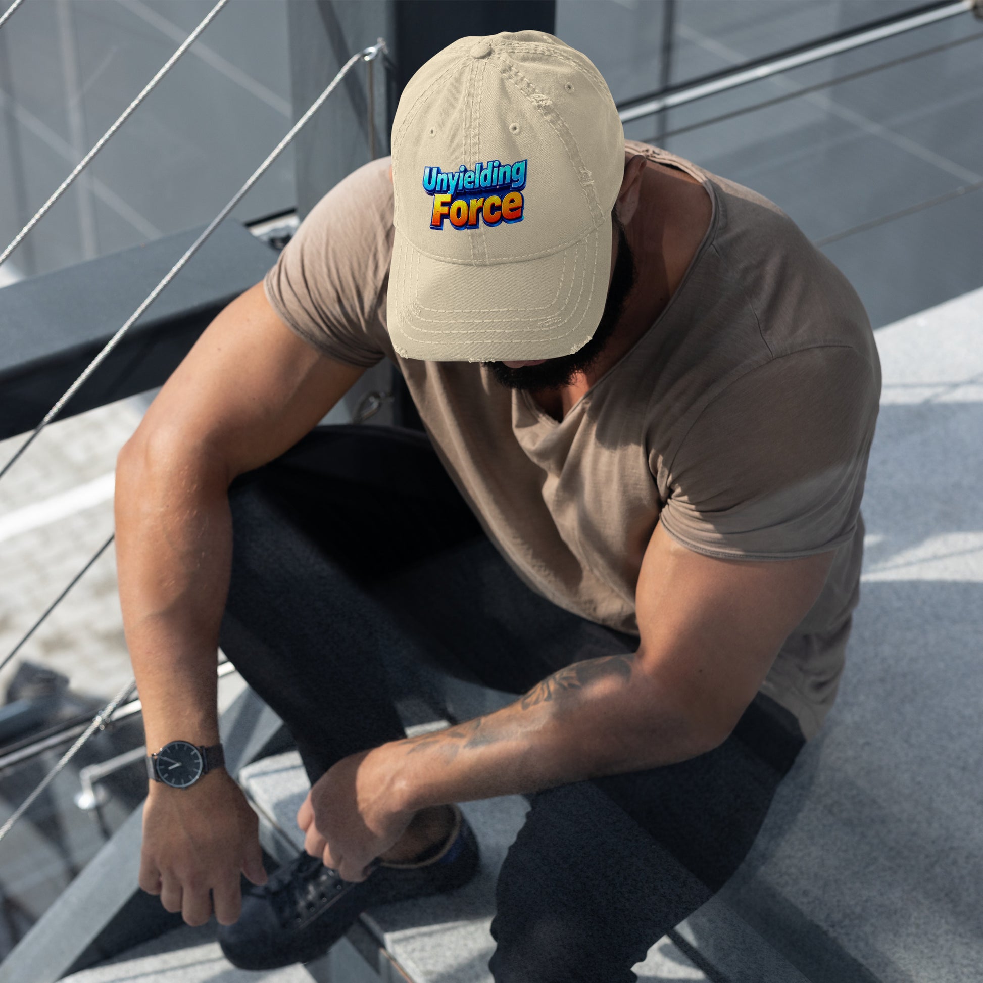 Distressed Dad Hat - Unyielding Force Distressed Dad Hat – Glow Power Vintage Cap by printfluence.net