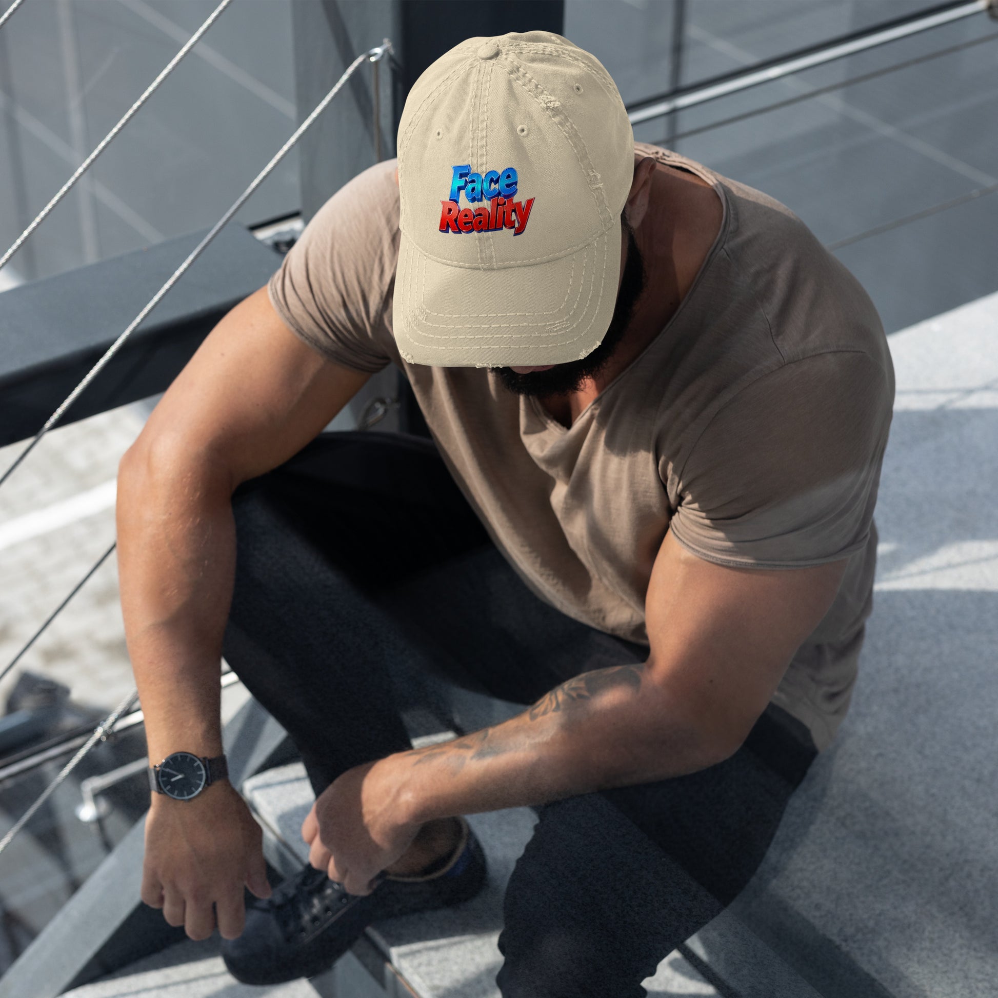Distressed Dad Hat - Face Reality Distressed Dad Hat – Raw Truth Vintage Style by printfluence.net
