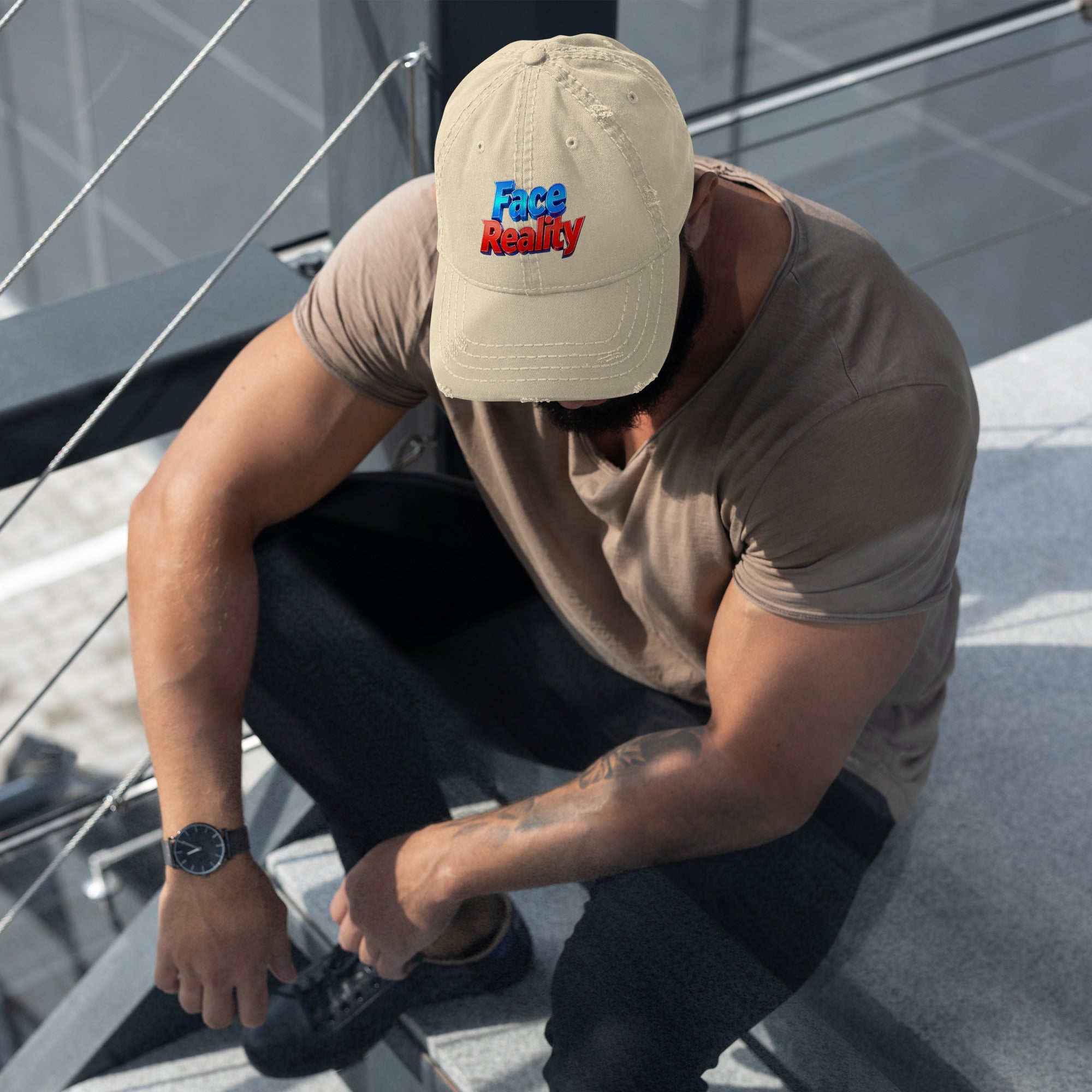 Distressed Dad Hat - Face Reality Distressed Dad Hat – Raw Truth Vintage Style by printfluence.net