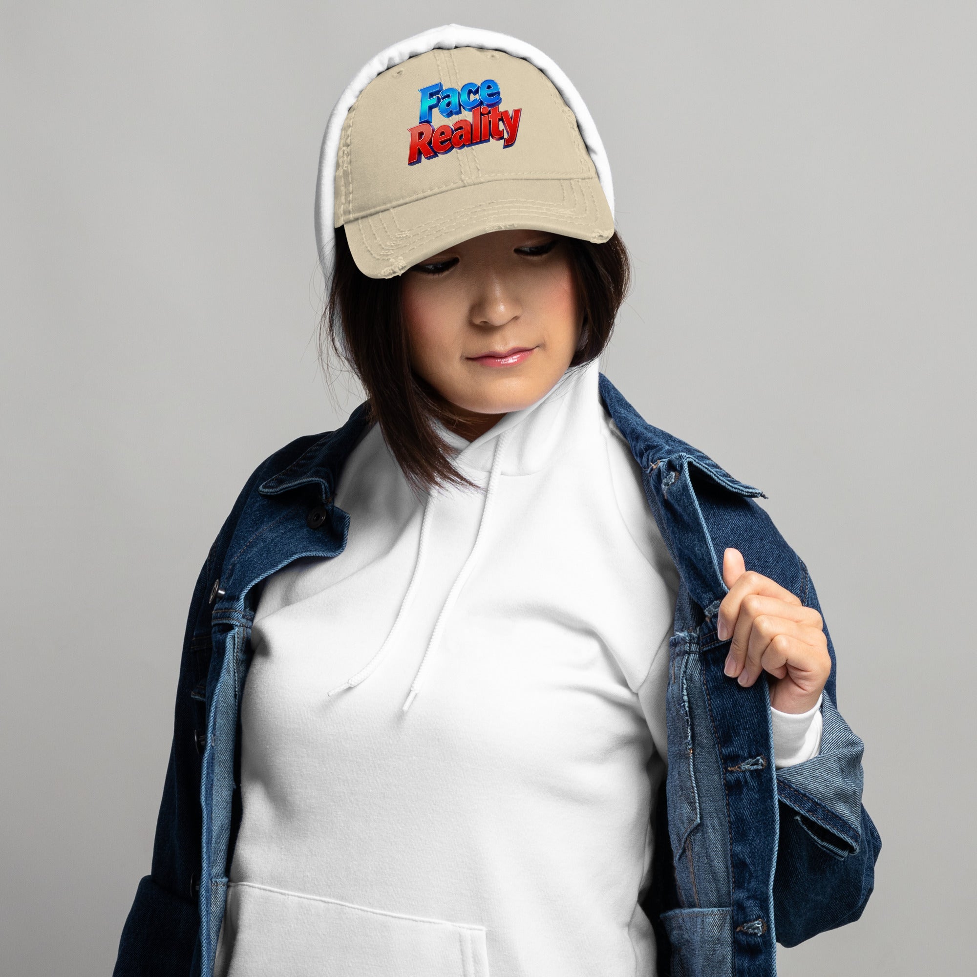 Distressed Dad Hat - Face Reality Distressed Dad Hat – Raw Truth Vintage Style by printfluence.net
